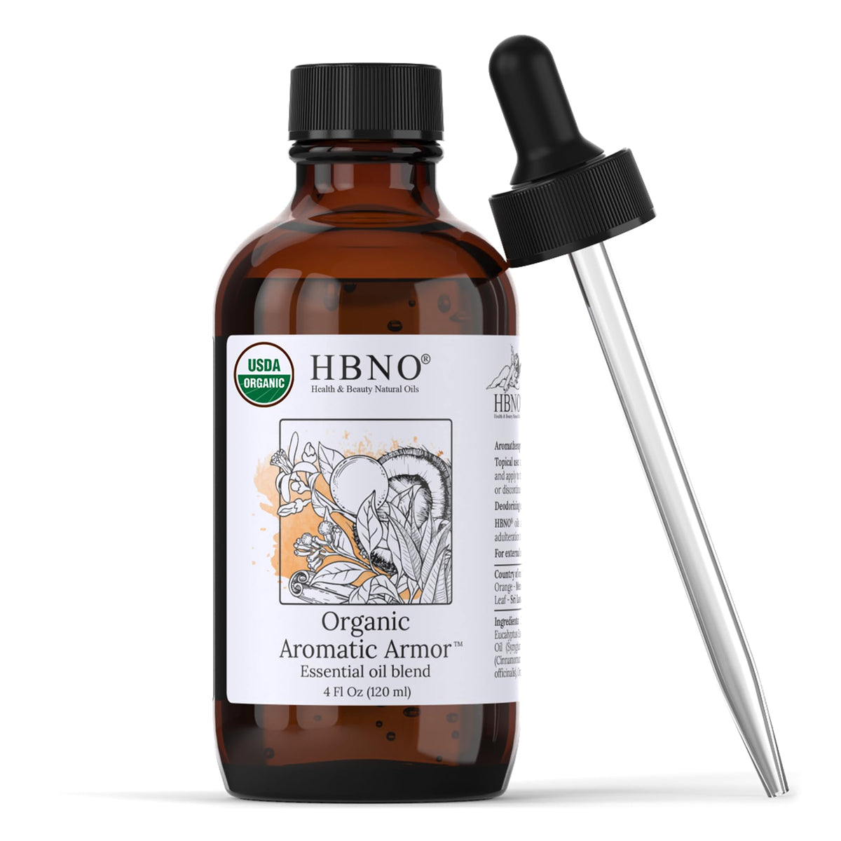 HBNO botella frontal 120 ml mostrando etiqueta orgánica y practicidad