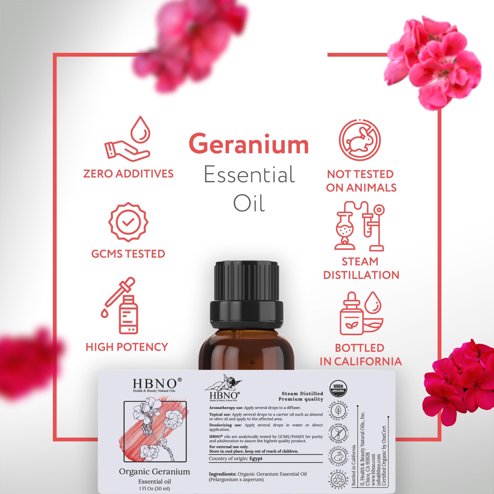 HBNO aceite de geranio en difusor creando ambiente aromático relajante
