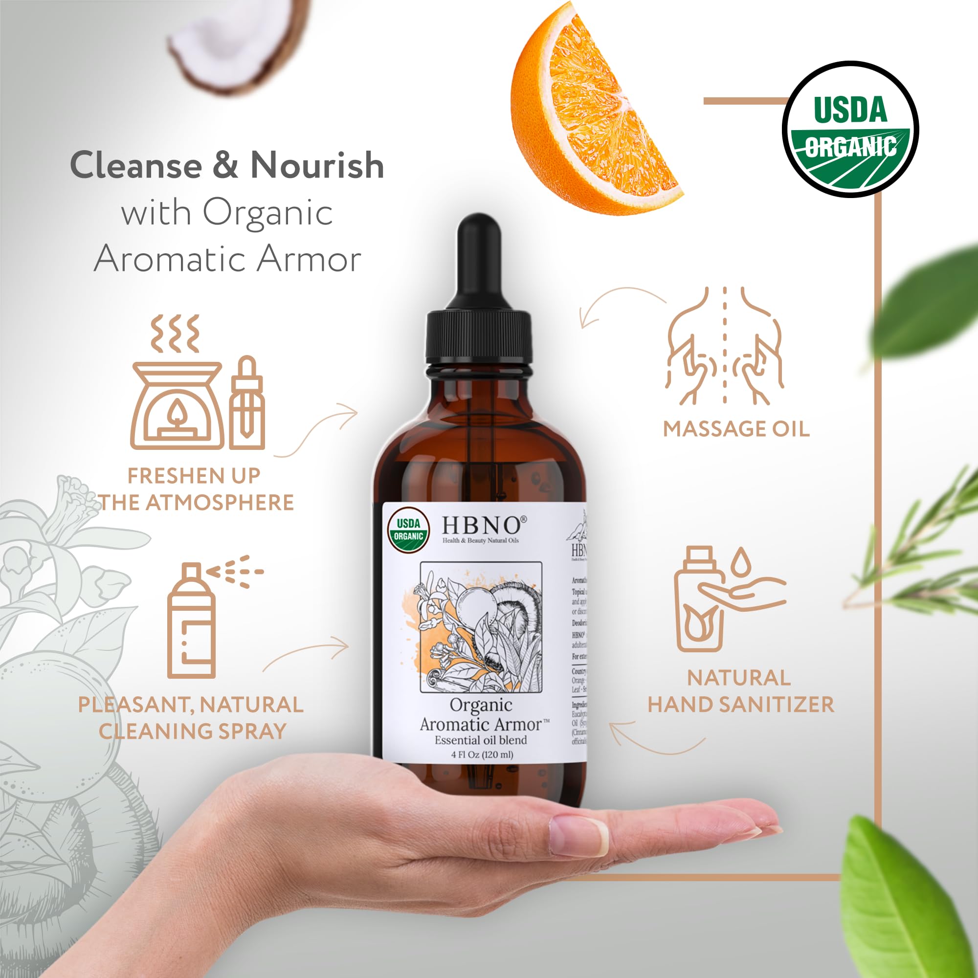 HBNO gota de aceite esencial en superficie mostrando textura pura