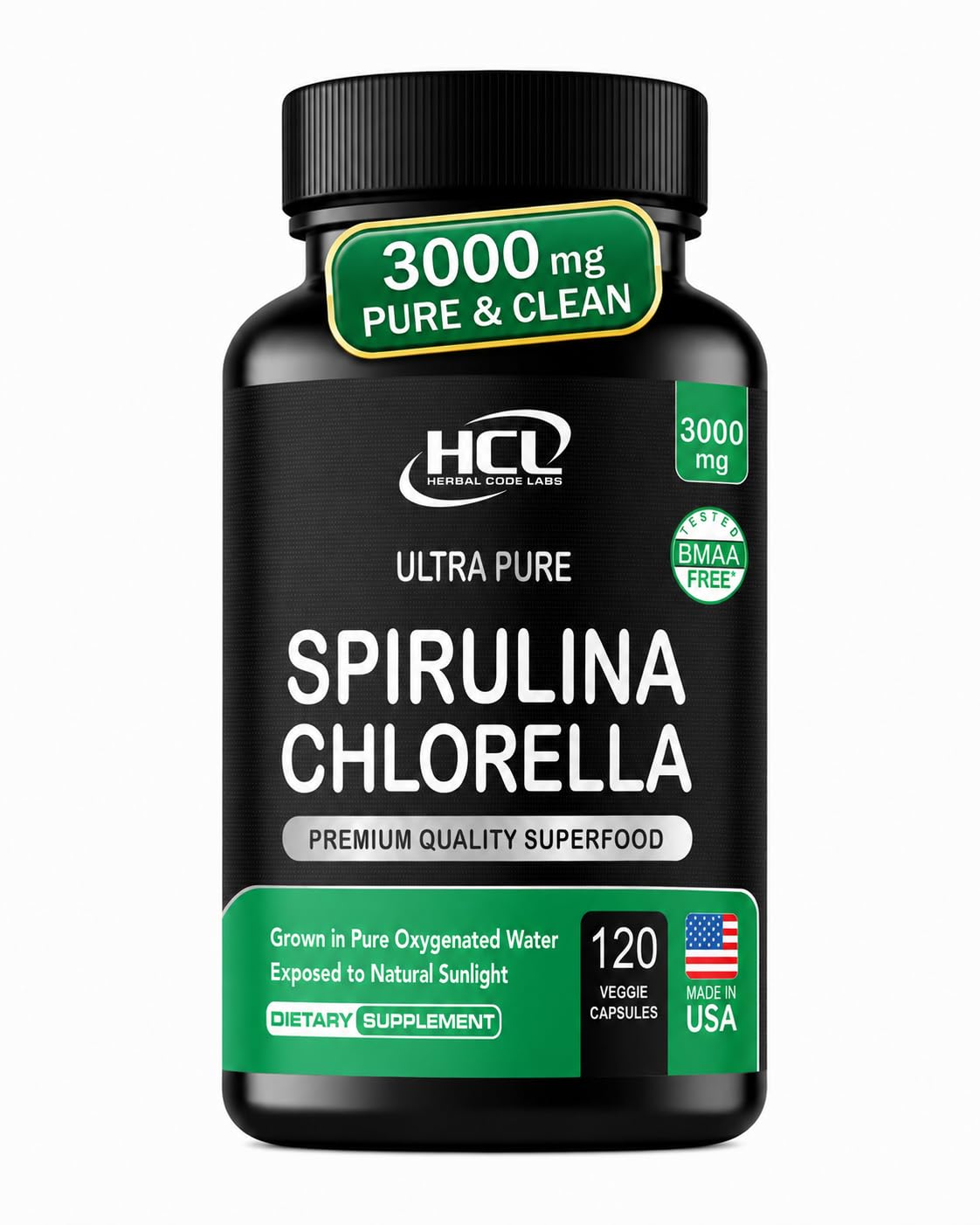 HCL HERBAL CODE LABS frasco frontal mostrando etiqueta y beneficio de pureza