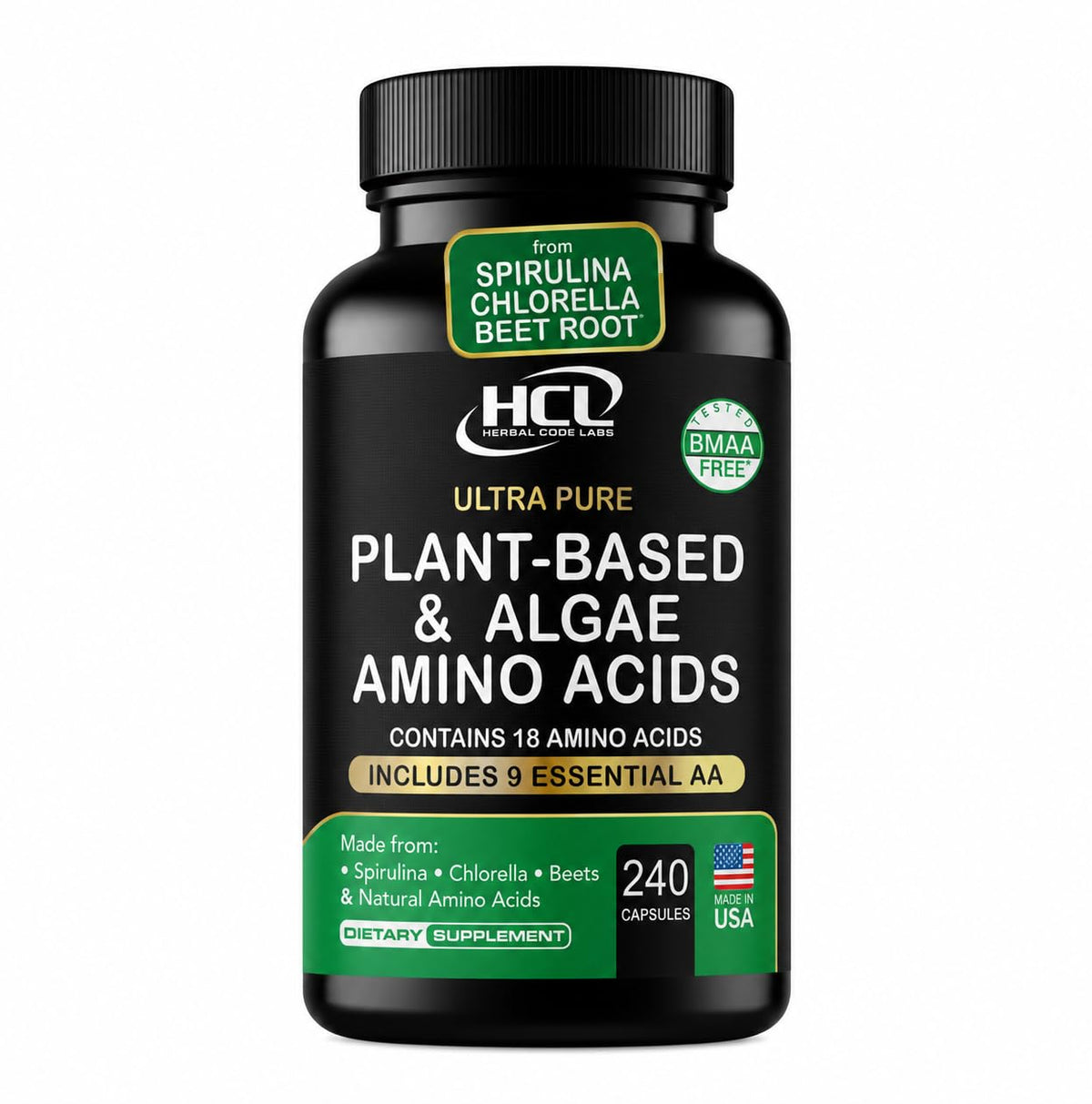 HCL HERBAL CODE LABS frente del envase mostrando diseño y beneficios