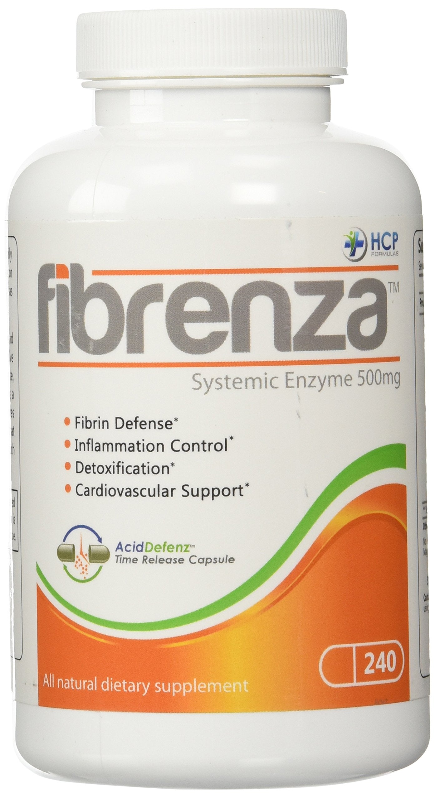 HCP Formulas Fibrenza cápsula en mano para comparar tamaño y dosificación