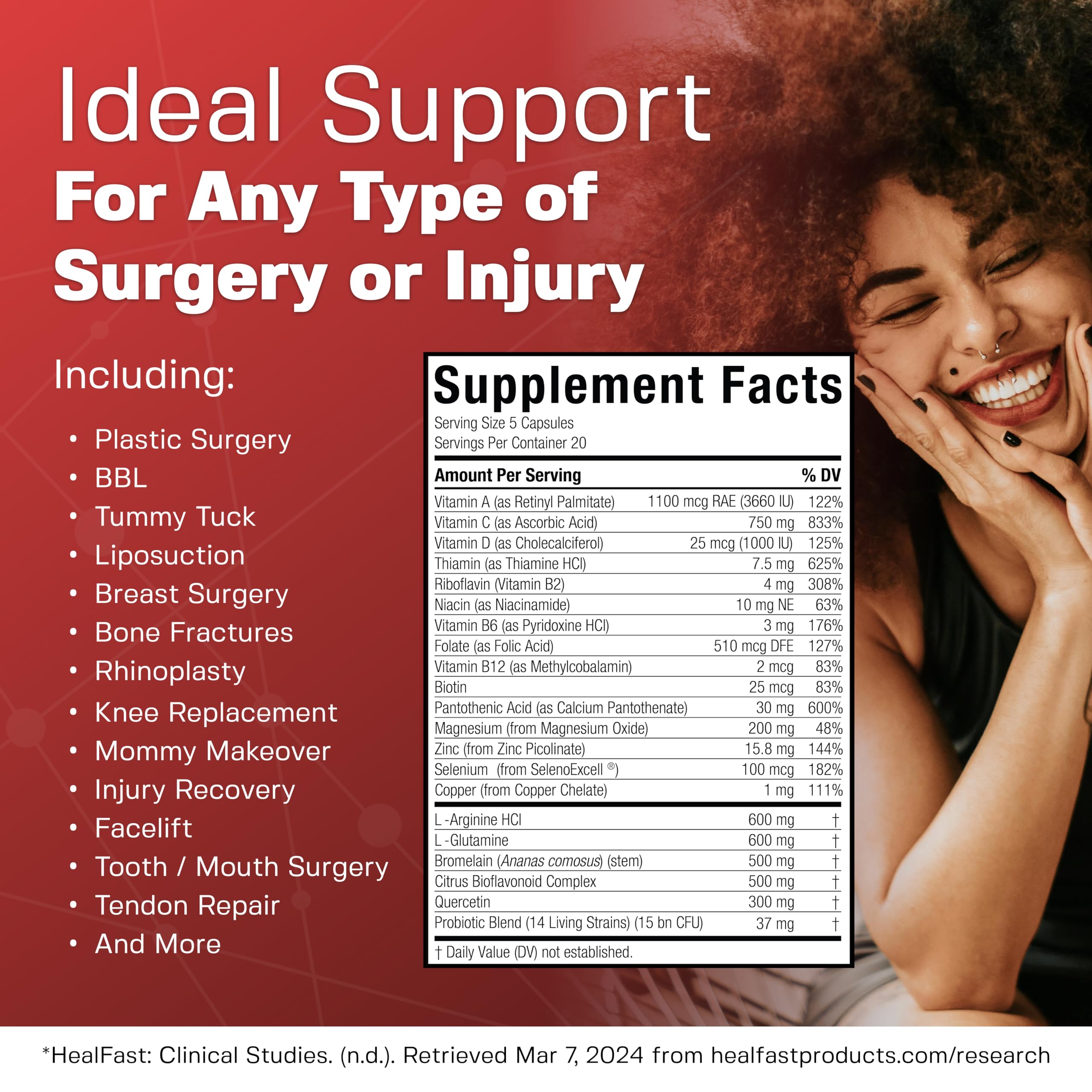 HealFast ingrediente bromelina y vitaminas destacadas para apoyo nutricional