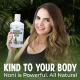 Healing Noni comparación de tamaño de la botella para planificar consumo
