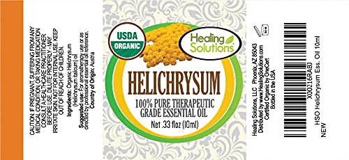 Healing Solutions etiqueta orgánica legible que destaca certificación y origen