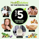 Healing Solutions frasco junto a moneda para comparar tamaño real