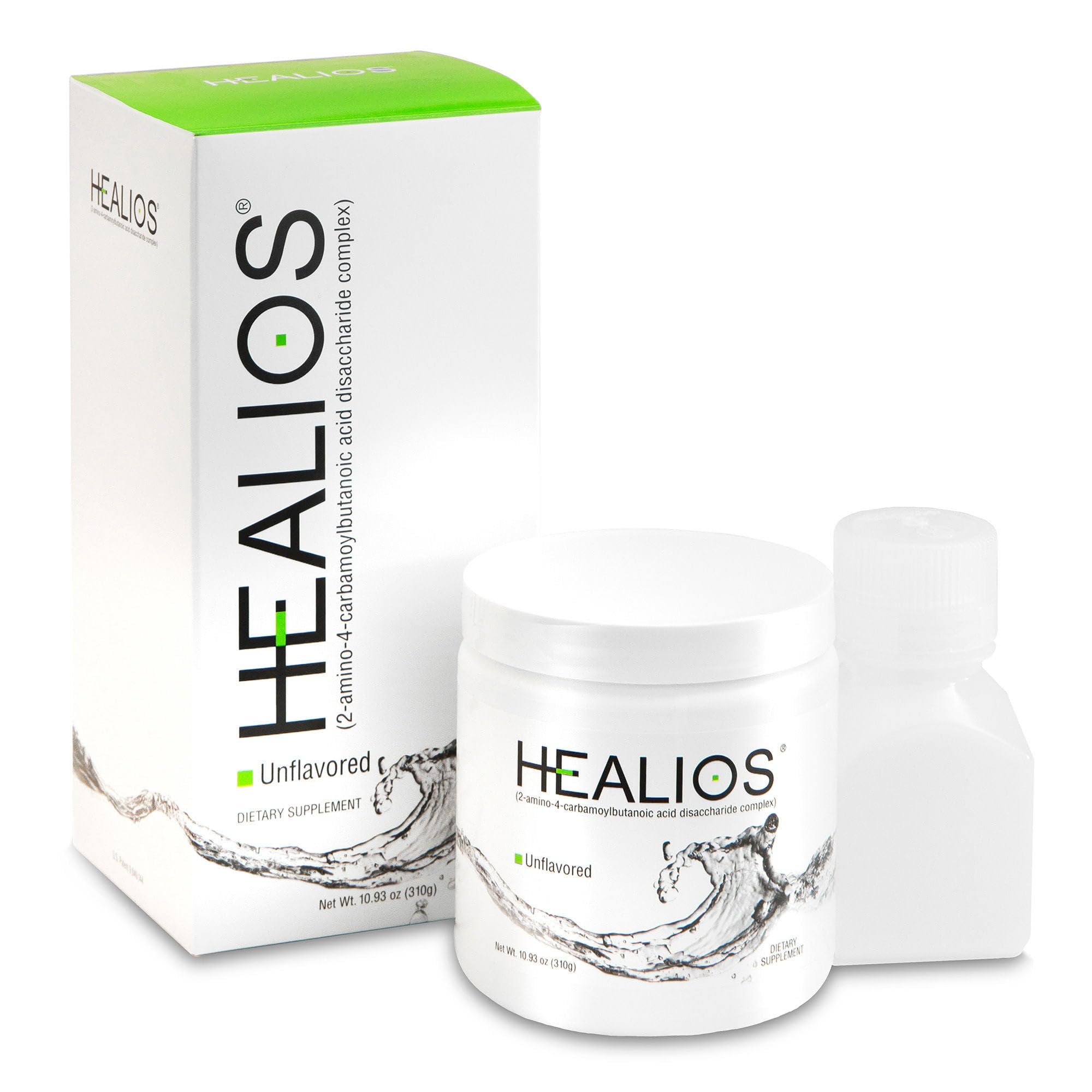 Healios frasco frontal mostrando la marca y envase, beneficio de identificación clara