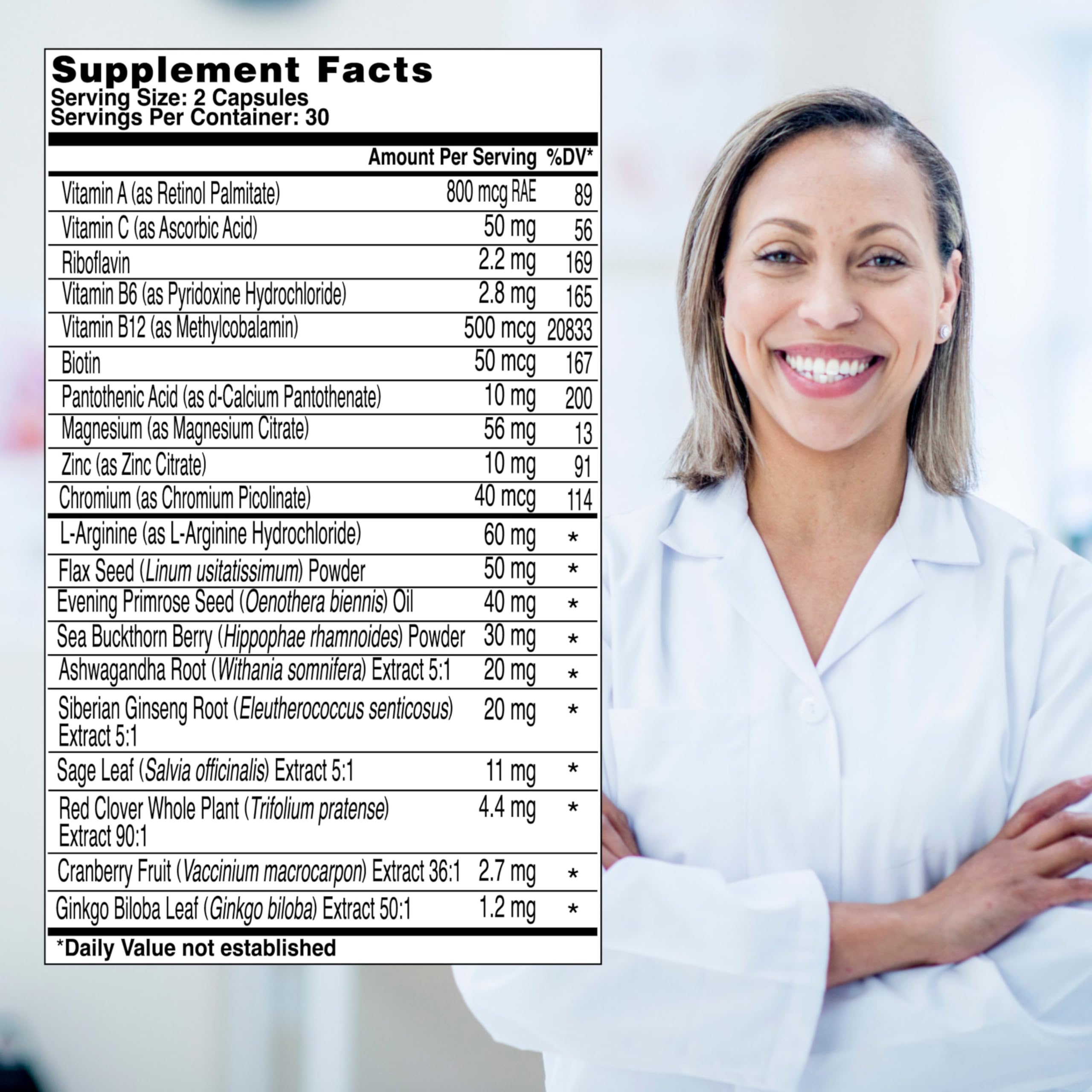 Health & Her ingredientes en primera plana con plantas usadas y origen natural