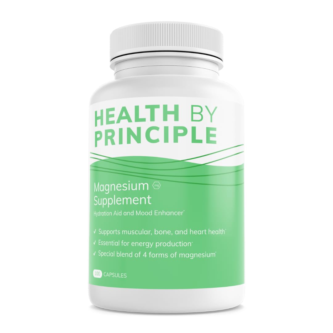 Health by Principle envase frontal mostrando 100 cápsulas y beneficios claros