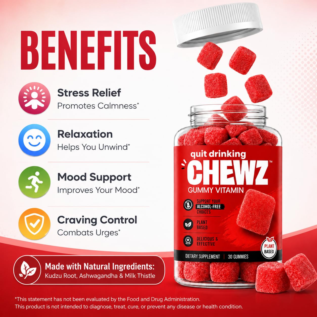 Health Chews frasco abierto con gomitas listo para tomar cuando surja el antojo