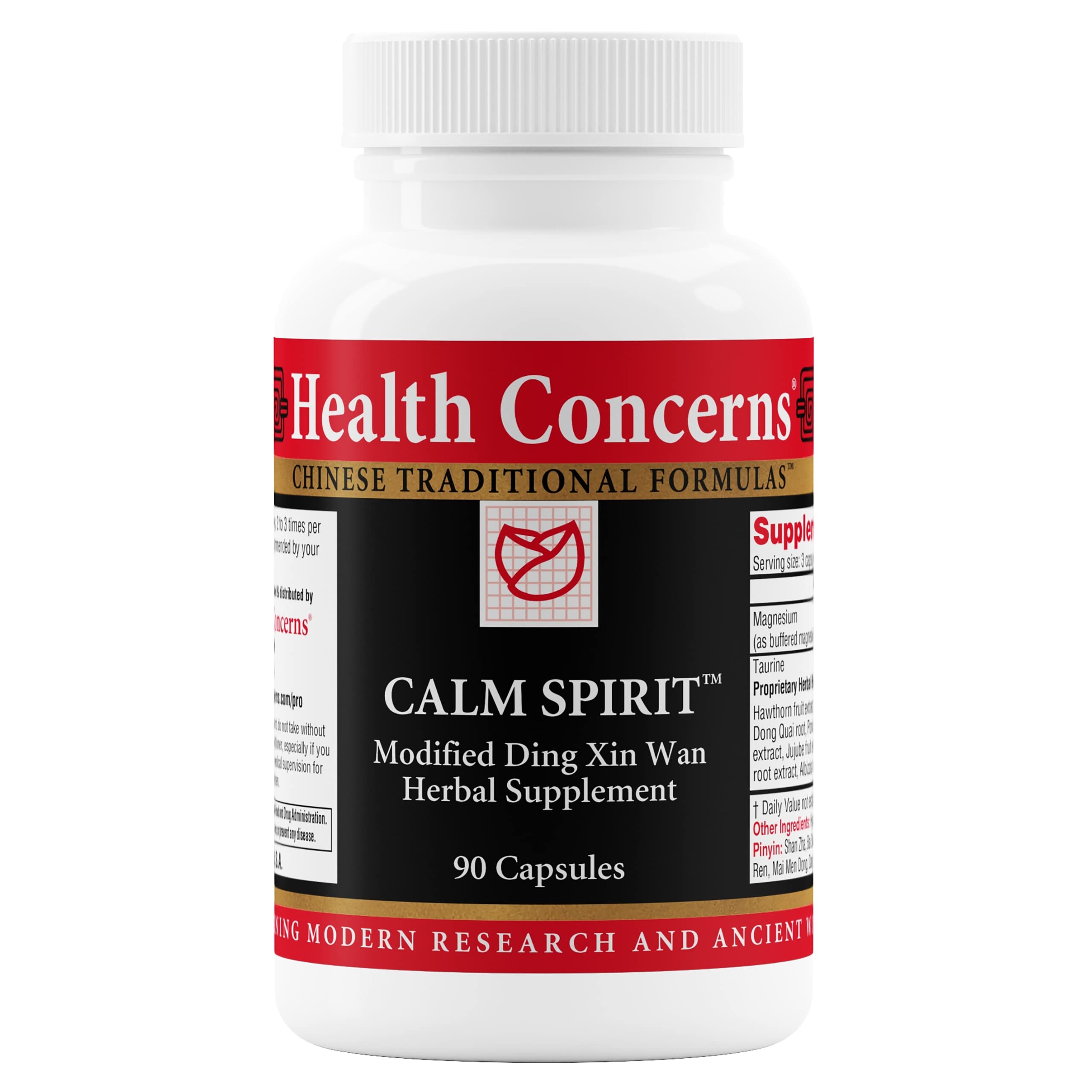 Health Concerns Calm Spirit vista frontal del envase, transmite confianza