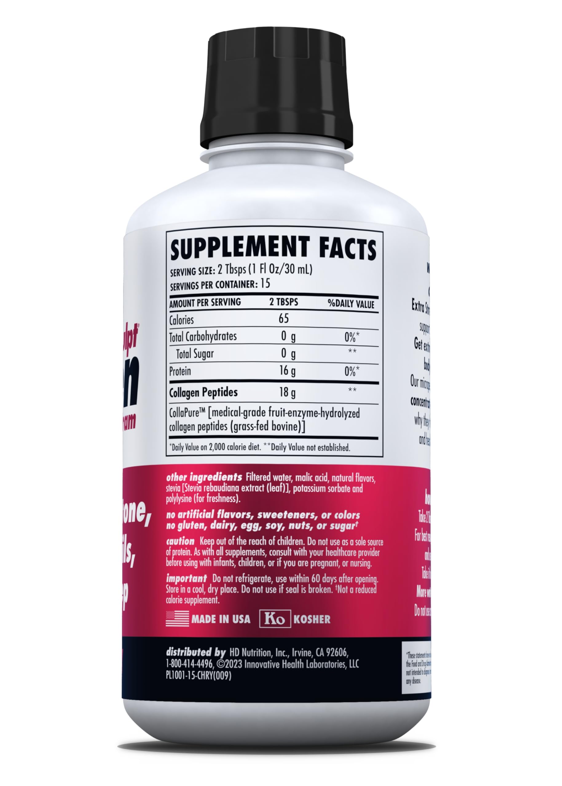 HEALTH DIRECT botella AminoSculpt junto a vaso medidor para comparar porciones