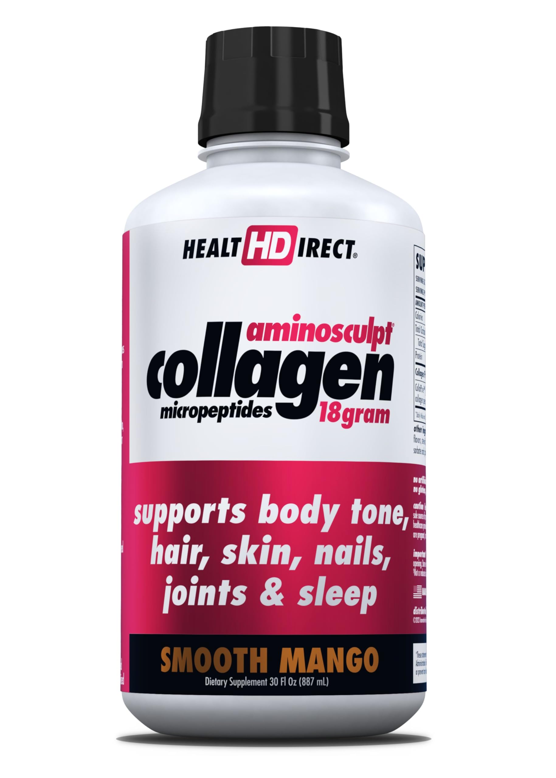 HEALTH DIRECT envase frontal AminoSculpt mango, beneficio conveniencia lista para beber