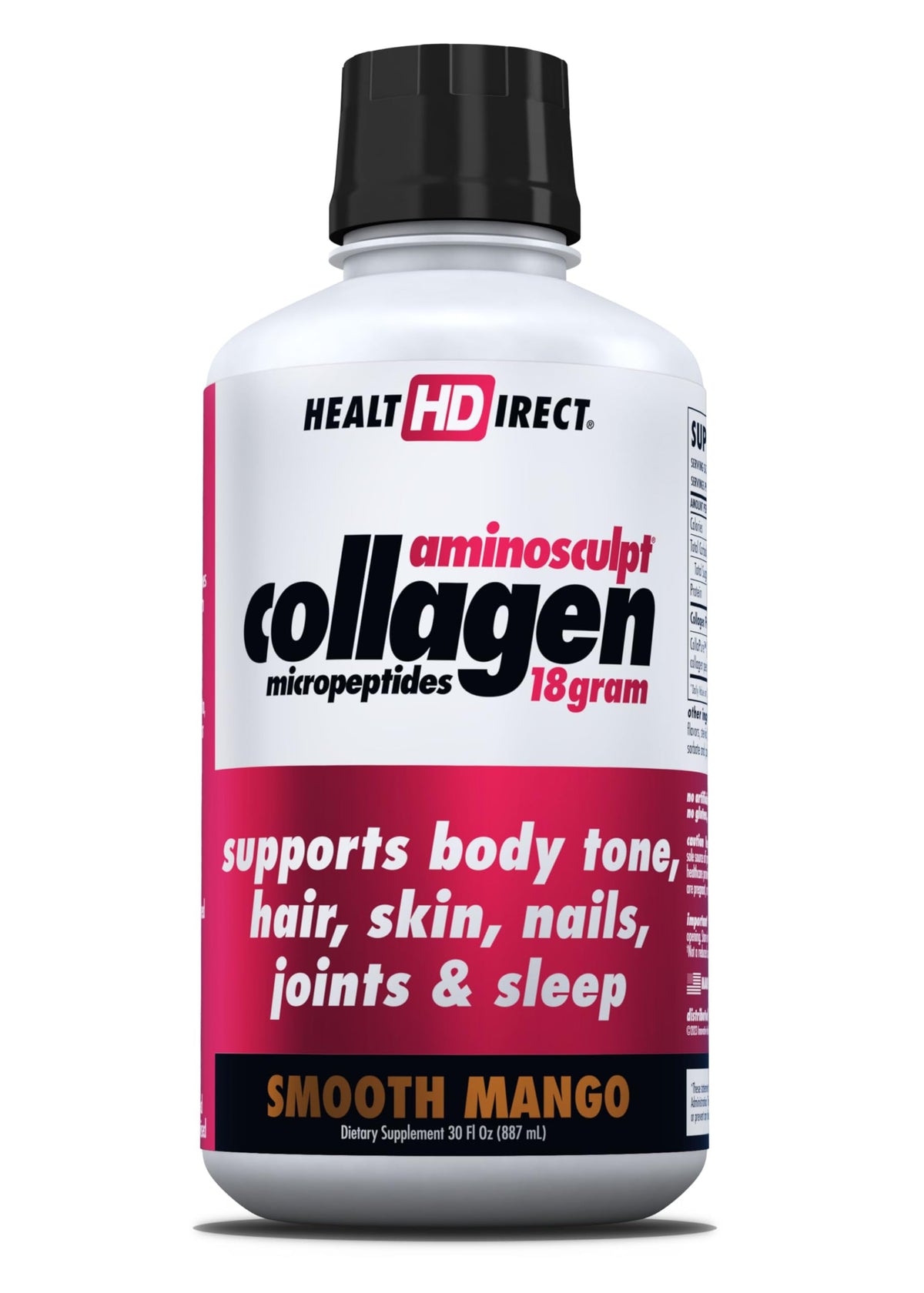 HEALTH DIRECT envase frontal AminoSculpt mango, beneficio conveniencia lista para beber