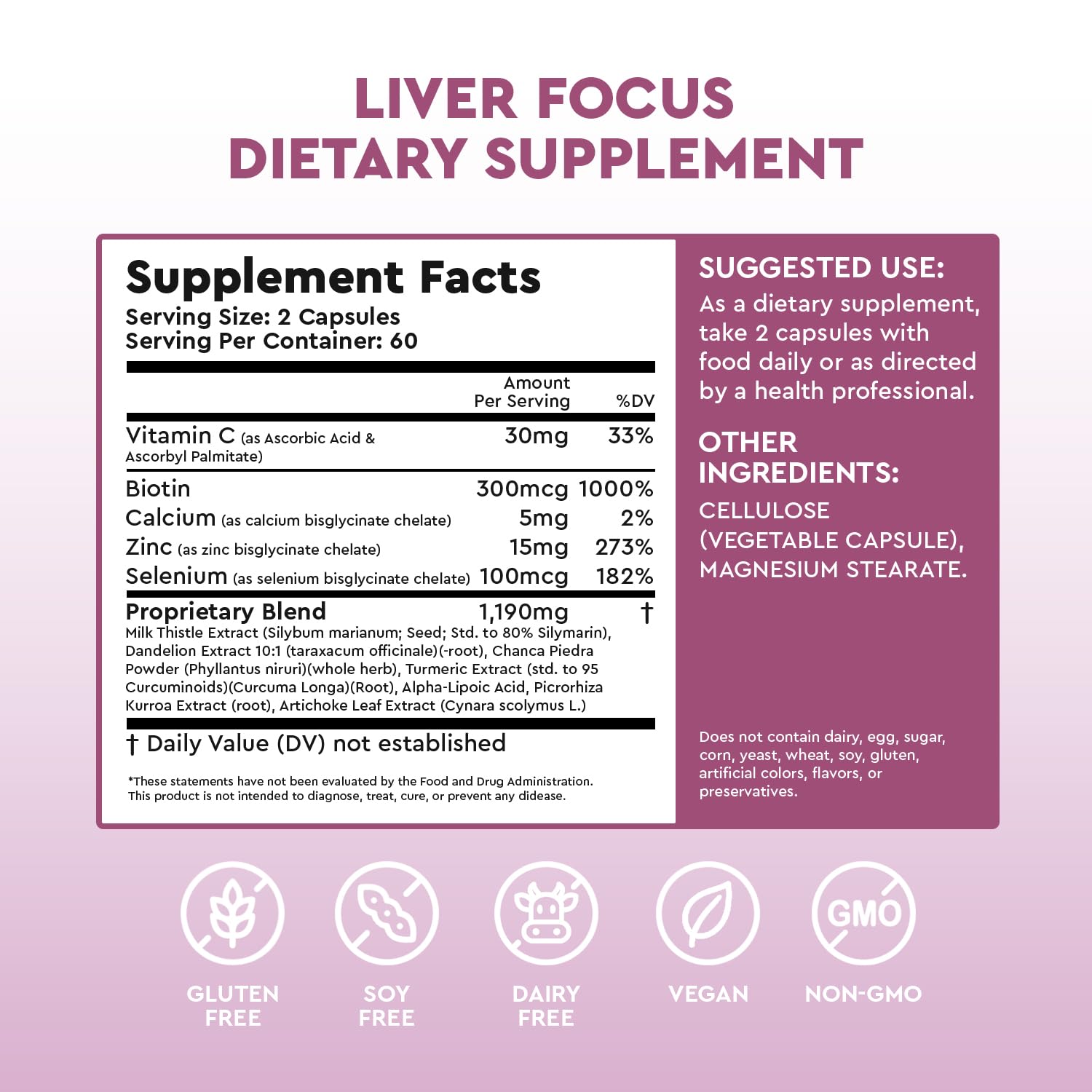 Health Focus JJ Smith detalle de la etiqueta con ingredientes clave y beneficios visibles