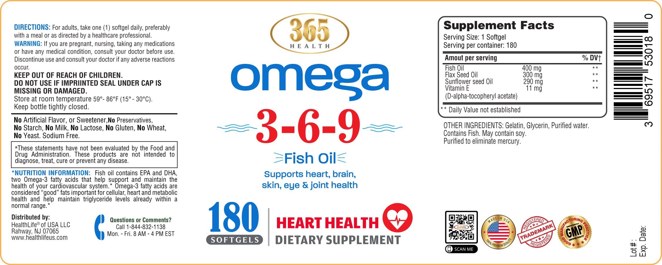 HEALTH LFE cápsulas junto a semillas y pescado que ilustran ingredientes