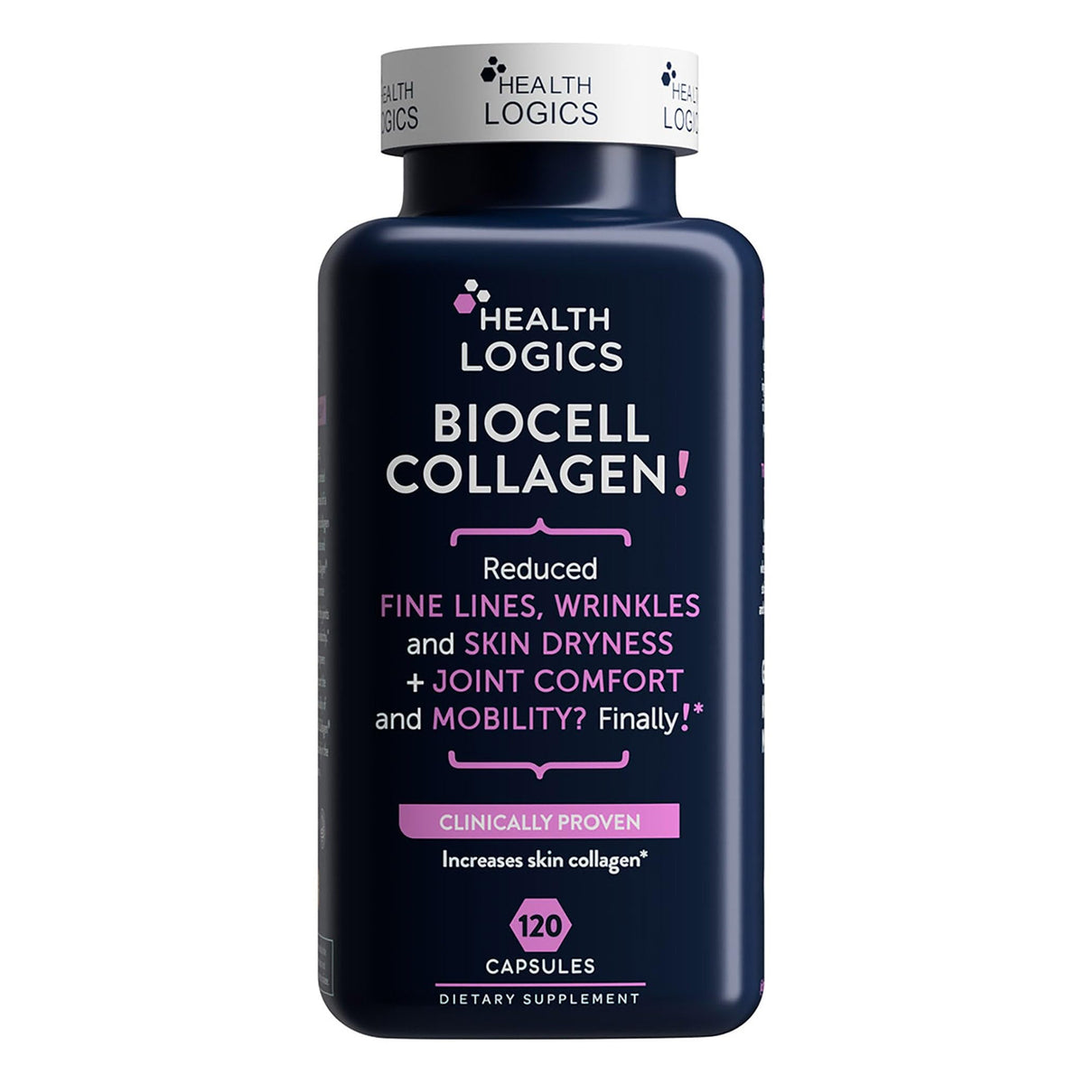 Health Logics botella frontal mostrando diseño y cantidad, ofrece confianza y claridad