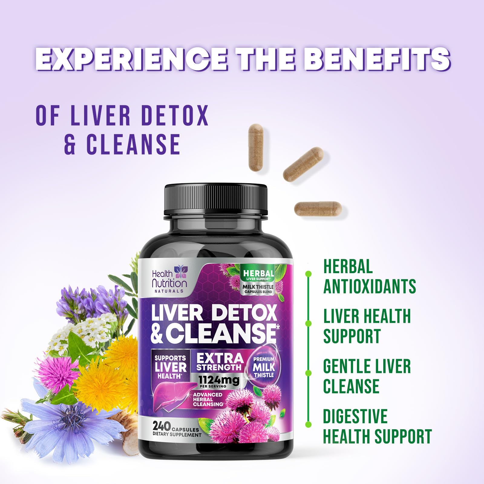 Health Nutrition Naturals cápsula en mano para comparar tamaño y dosificación