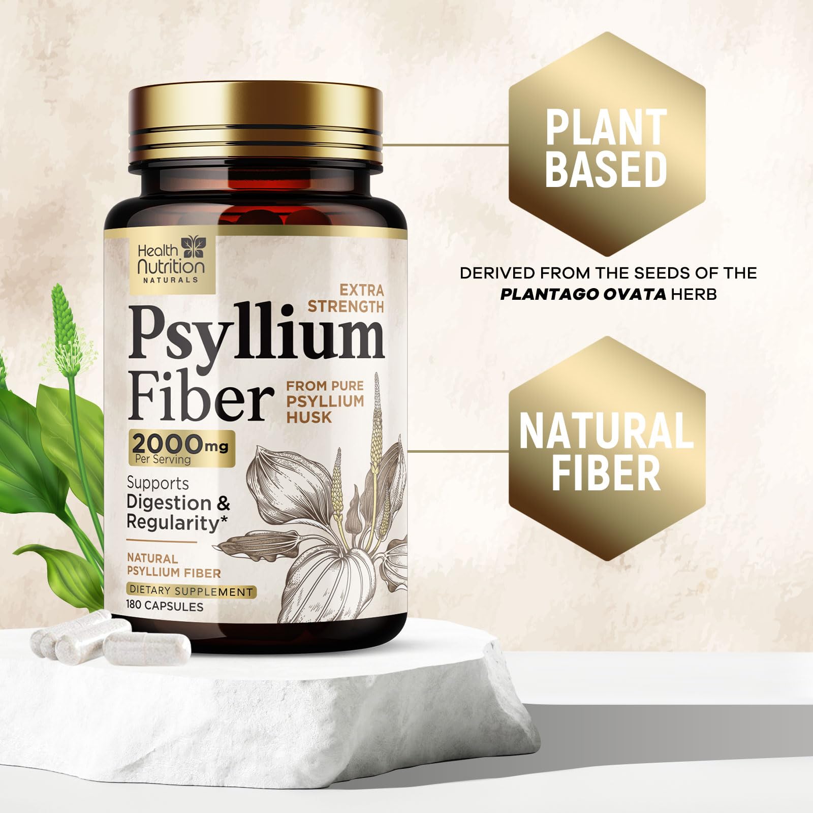 Health Nutrition Naturals cápsulas en mano mostrando tamaño y facilidad de tragar