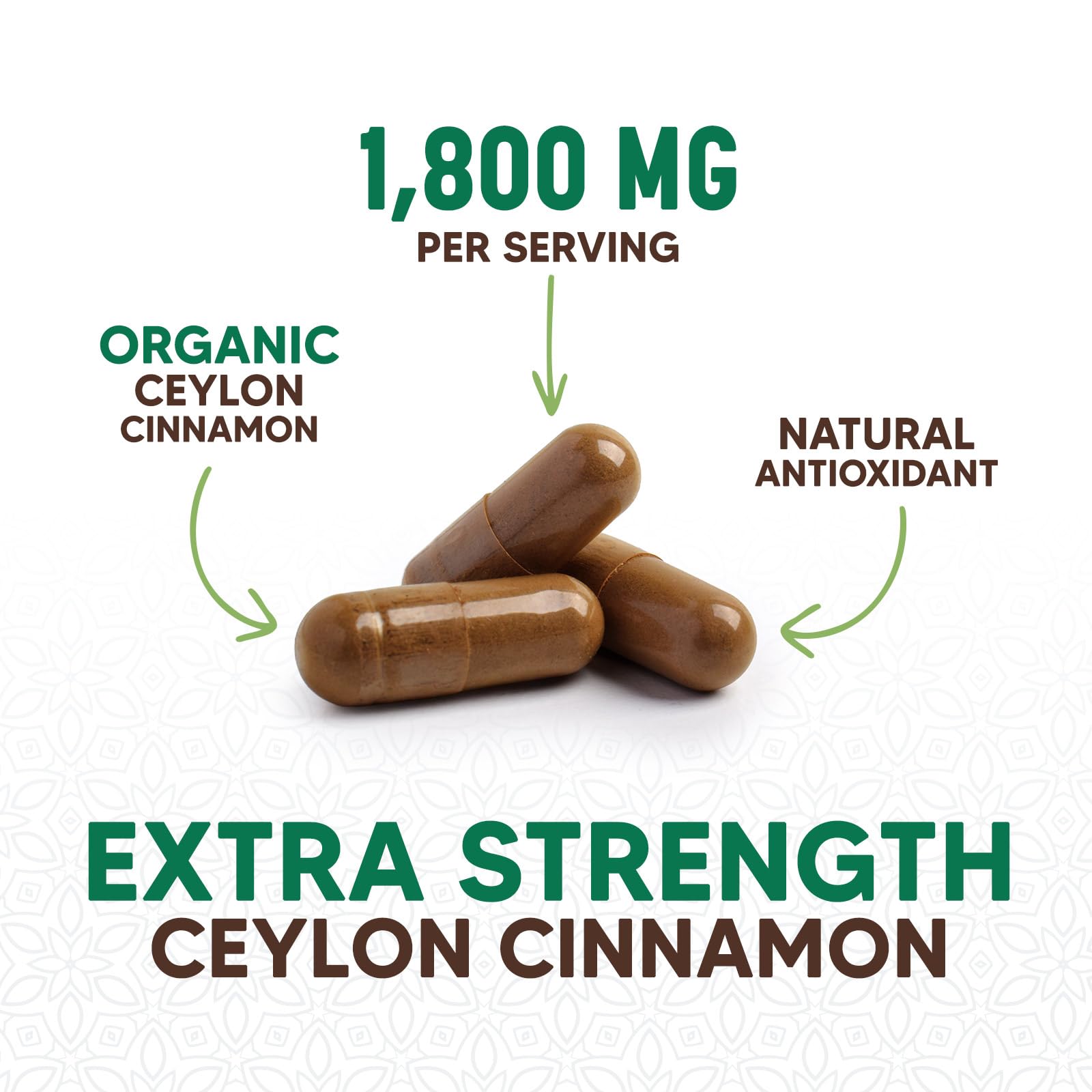 Botella abierta con cápsulas de Ceylon Cinnamon porción conveniente y vegana
