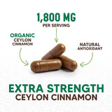 Botella abierta con cápsulas de Ceylon Cinnamon porción conveniente y vegana