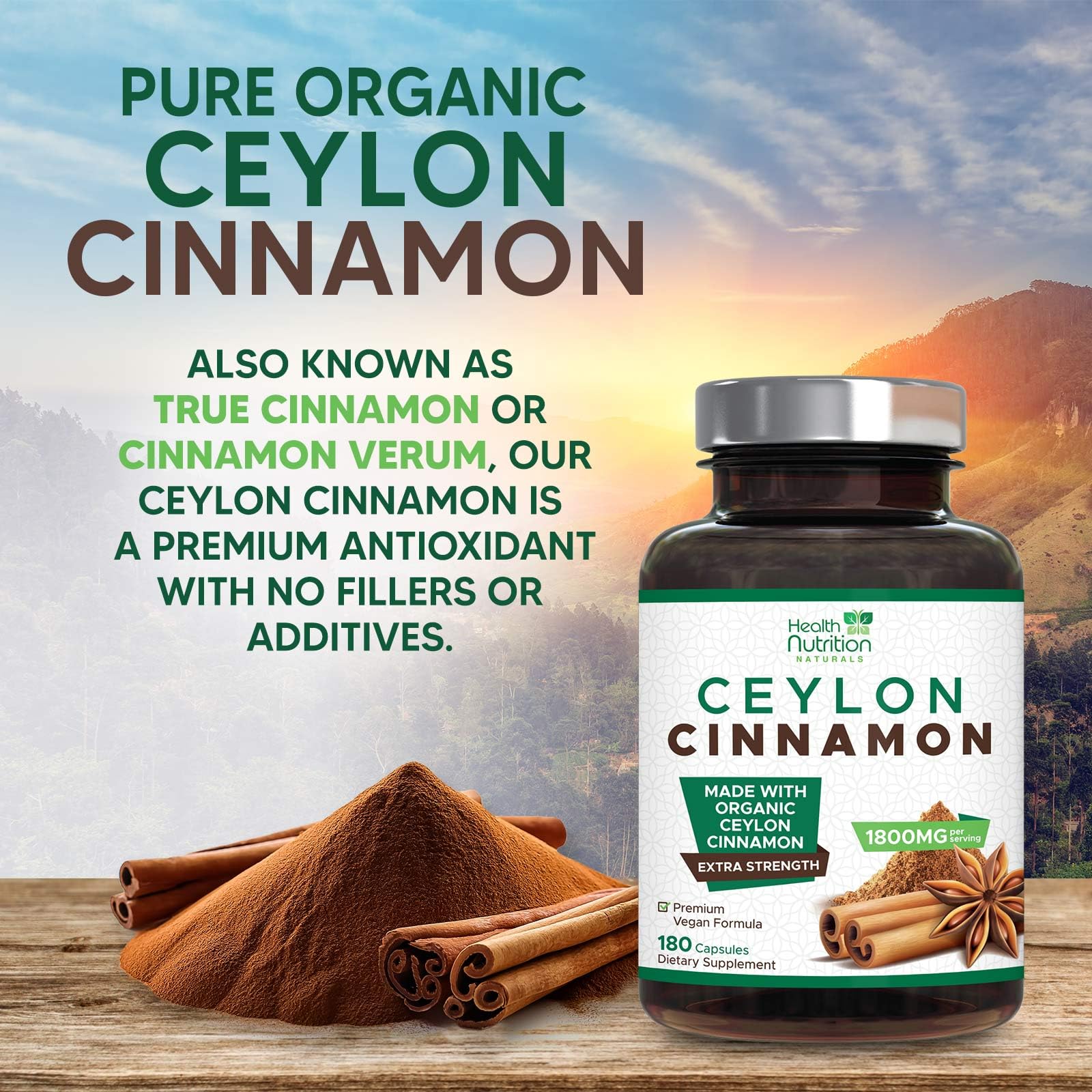 Comparación de tamaño de cápsula para Ceylon Cinnamon y escala práctica