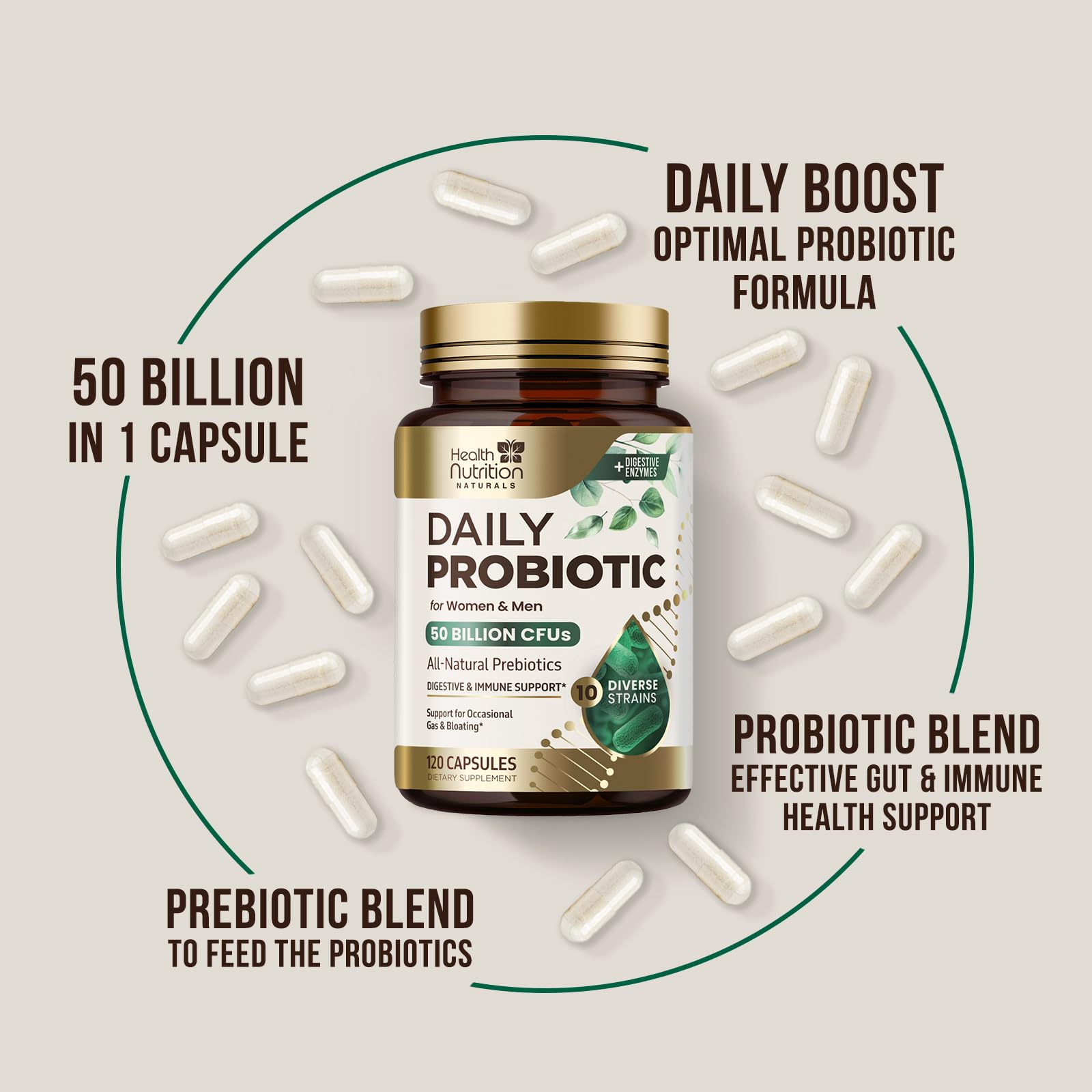 Health Nutrition Naturals etiqueta de ingredientes con información clara de cepas