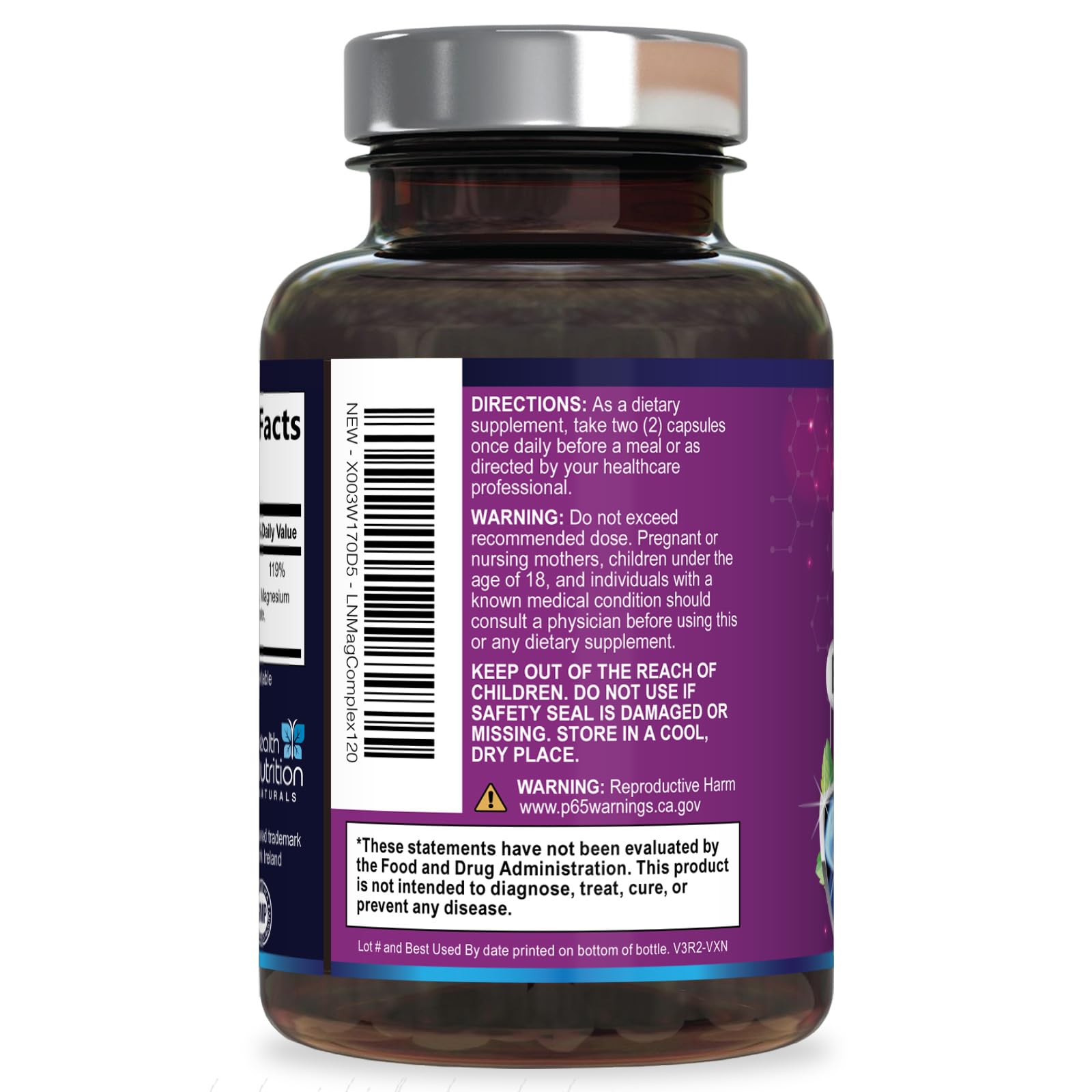 Health Nutrition Naturals etiqueta nutricional enfocada para ver ingredientes y dosis