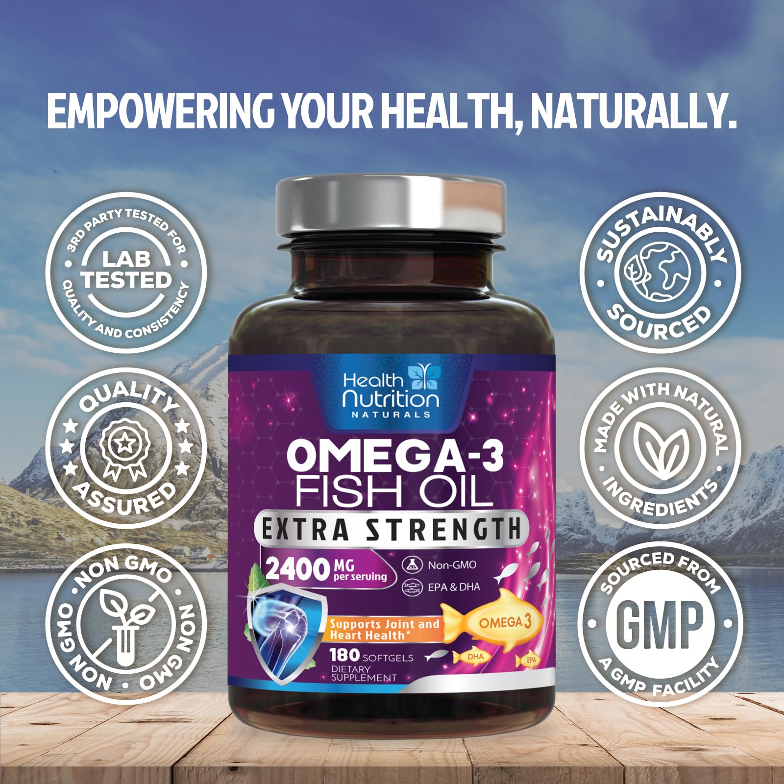 Health Nutrition Naturals etiqueta nutricional muestra EPA y DHA por porción
