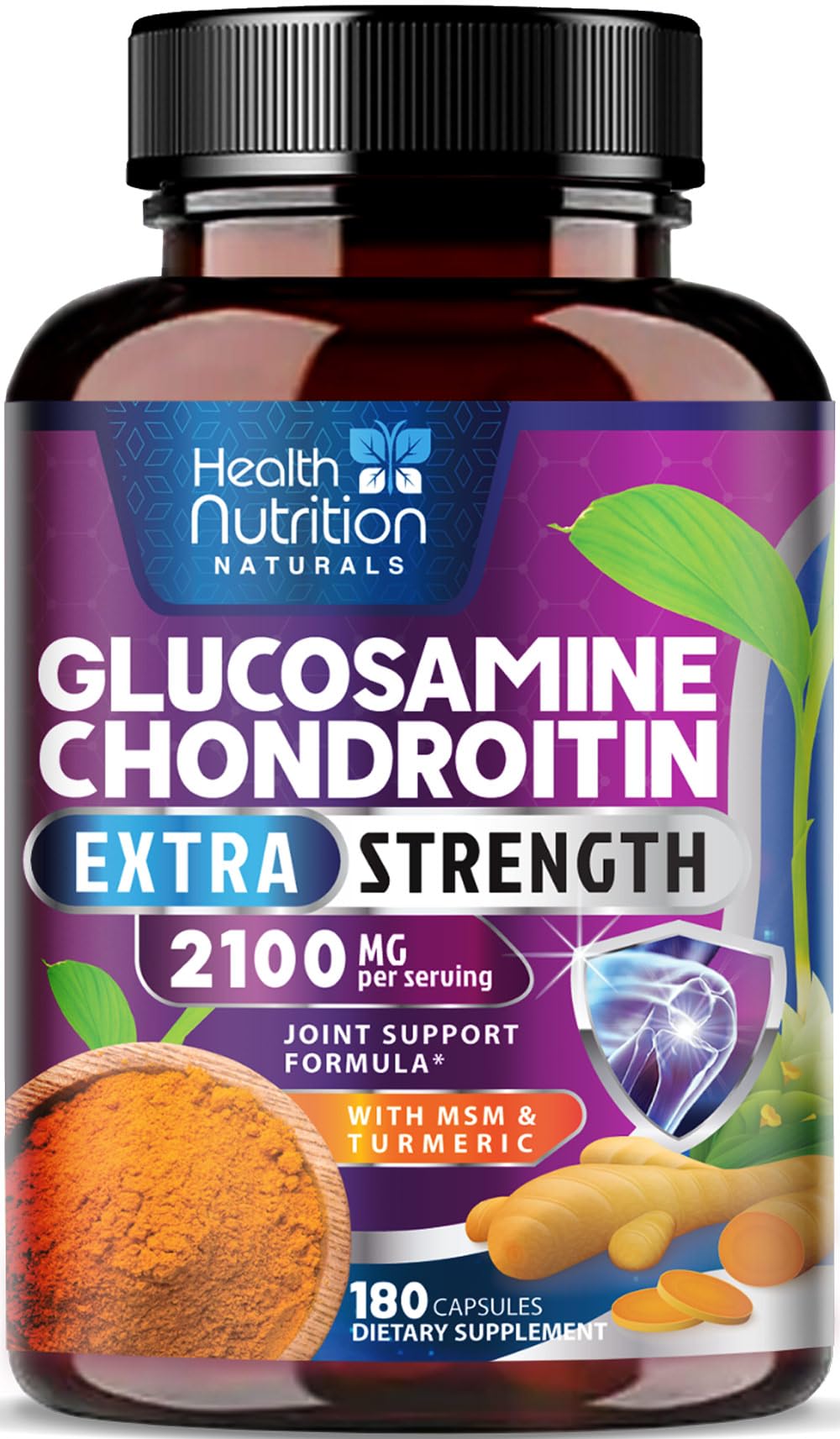 Health Nutrition Naturals frente del envase mostrando 180 cápsulas y beneficio de soporte articular