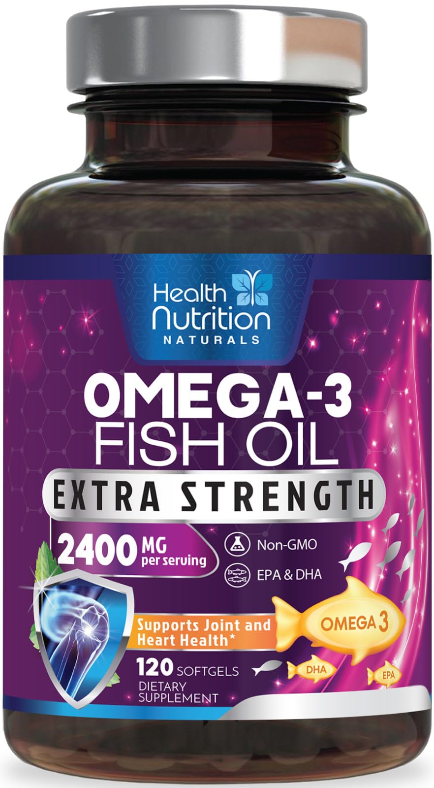 Health Nutrition Naturals frente del envase mostrando 120 softgels y beneficio de dosis alta