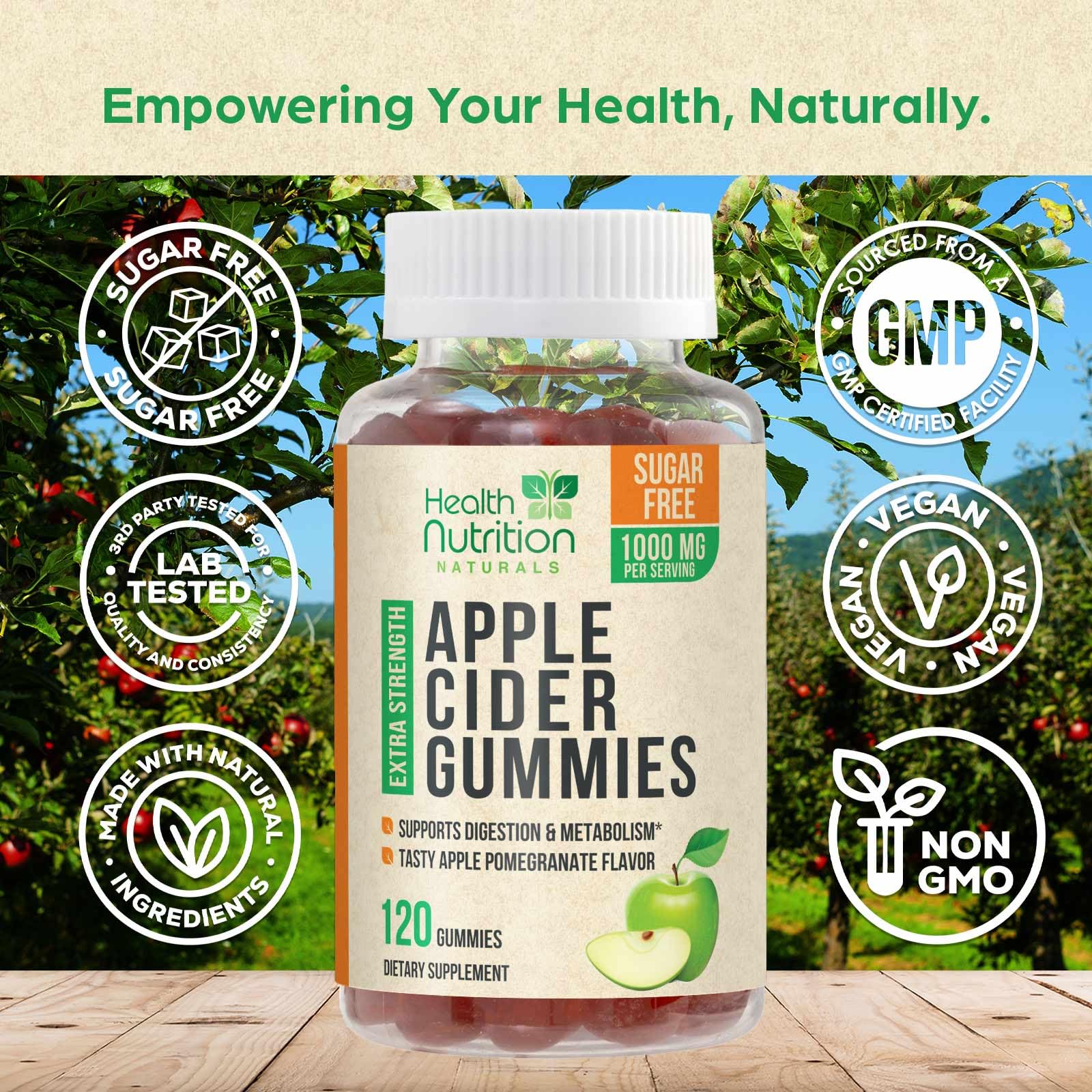 Health Nutrition Naturals gomita en mano para mostrar tamaño y porción práctica