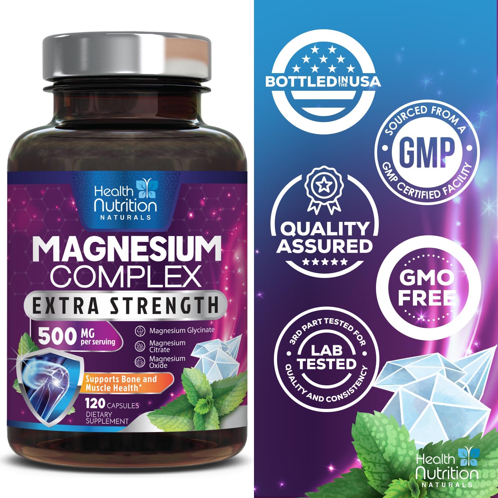 Health Nutrition Naturals ingredientes activos ilustrando las cuatro formas de magnesio