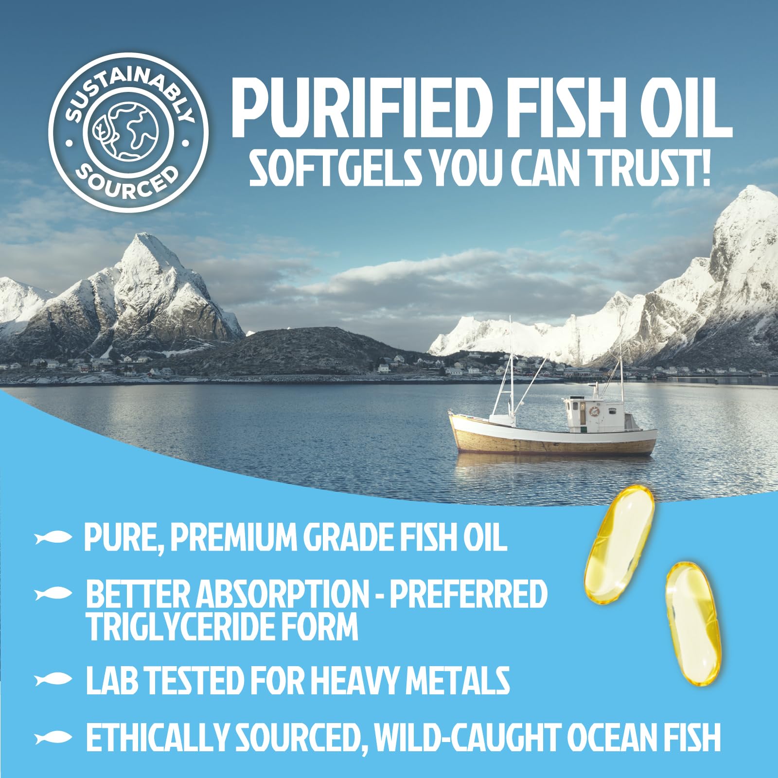Health Nutrition Naturals representación de pescado salvaje indicando origen marino puro