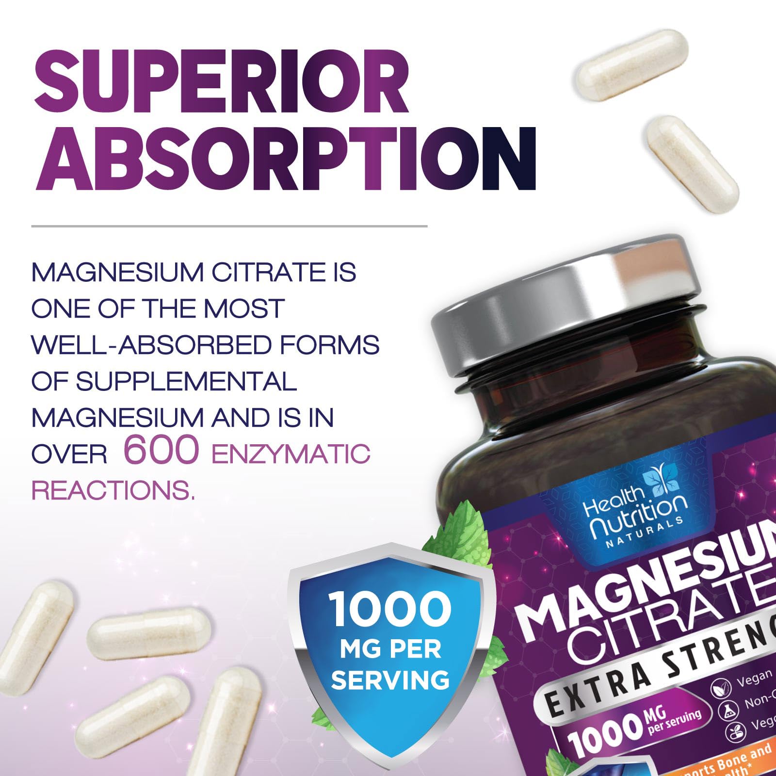 Health Nutrition Naturals etiqueta nutricional enfocada, muestra dosificación y ingredientes