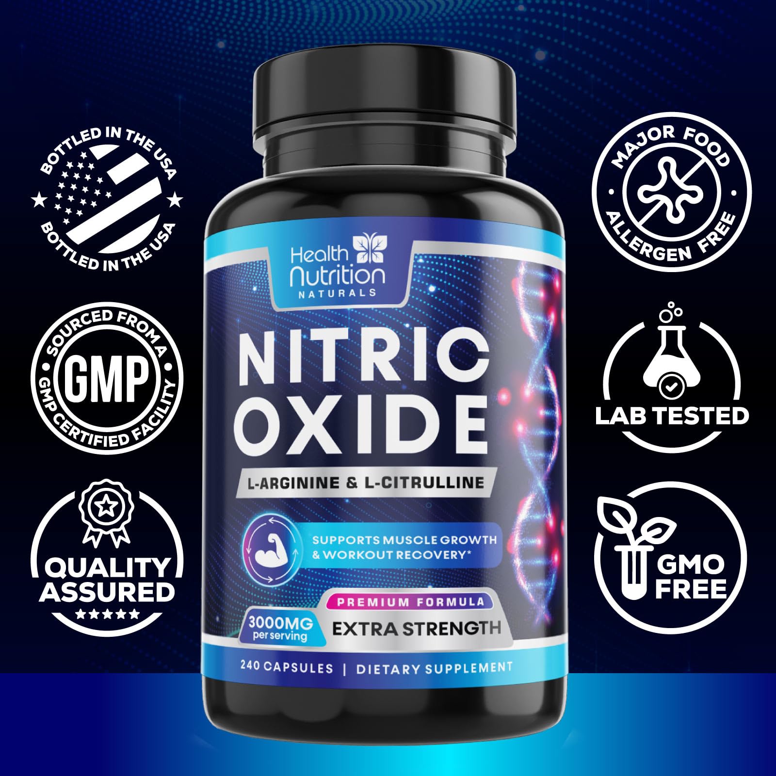 Health Nutrition Naturals primer plano de la cápsula que destaca acabado y calidad