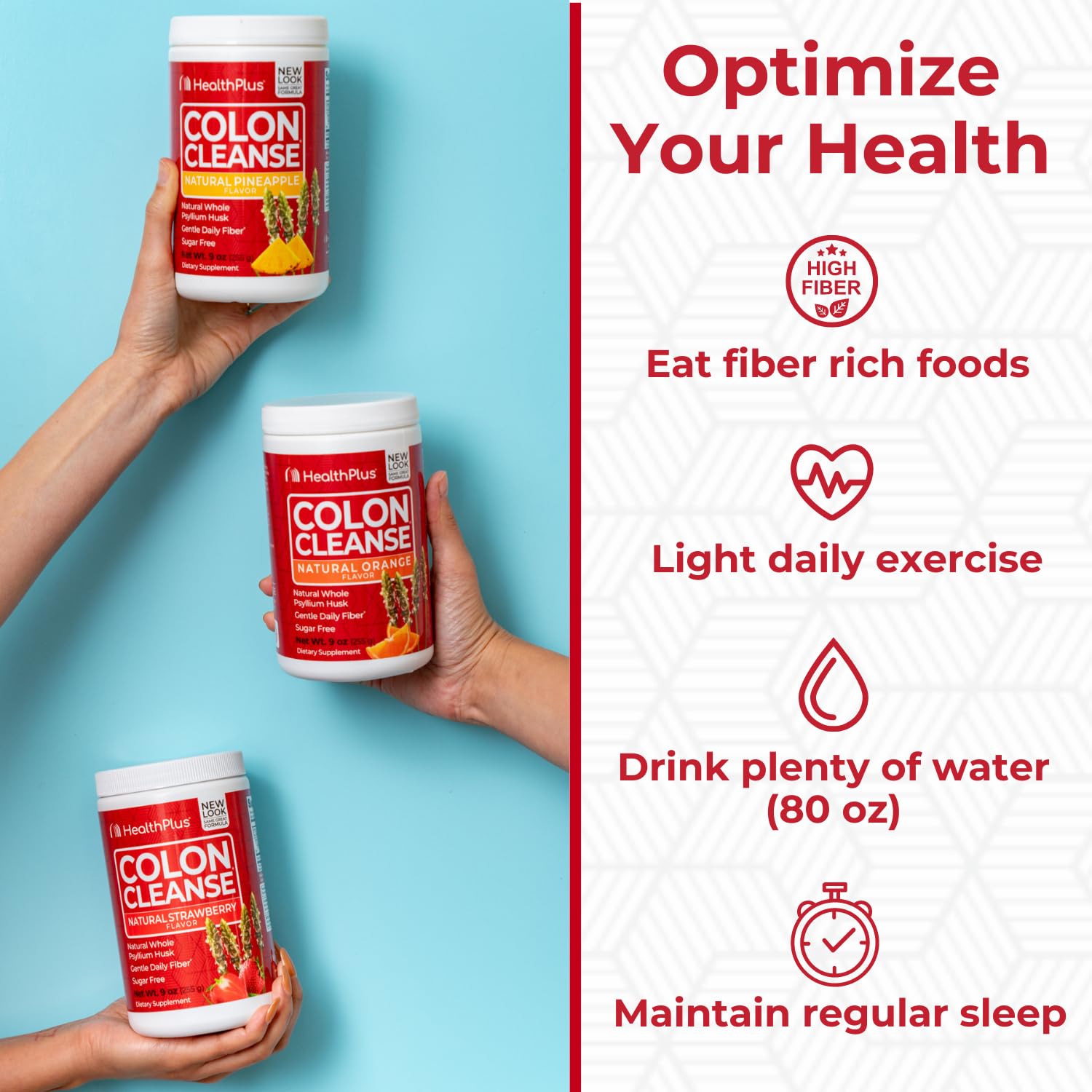 Health Plus etiqueta en close-up con información de psyllium y beneficios