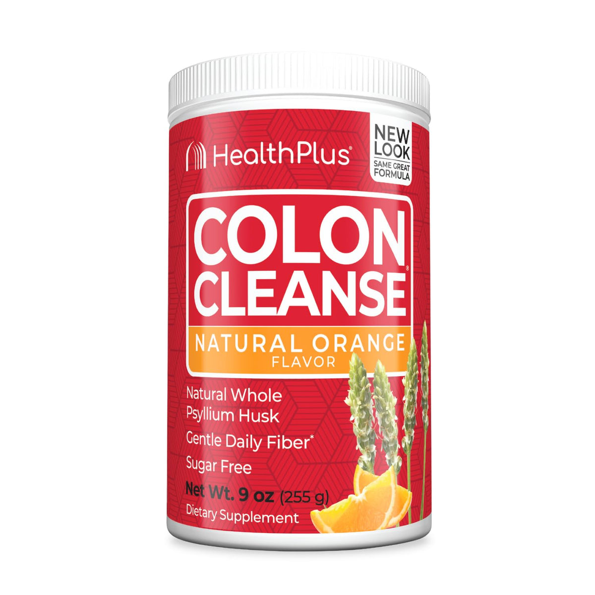Health Plus bote frontal mostrando empaque y sabor naranja, fácil identificación