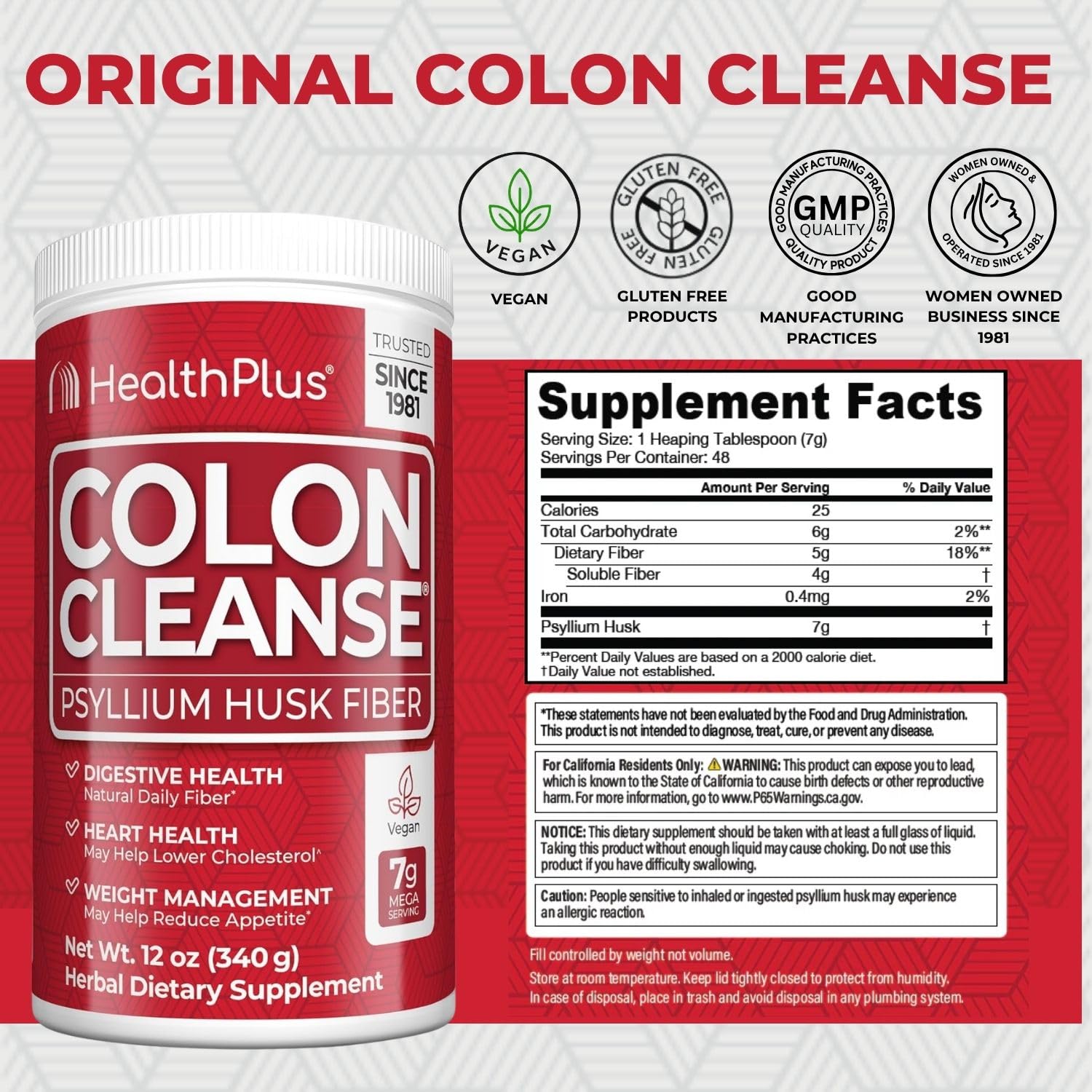 Health Plus detalle de psyllium husk mostrando fibra natural