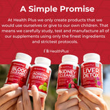Health Plus frasco en cocina con alimentos saludables promoviendo bienestar