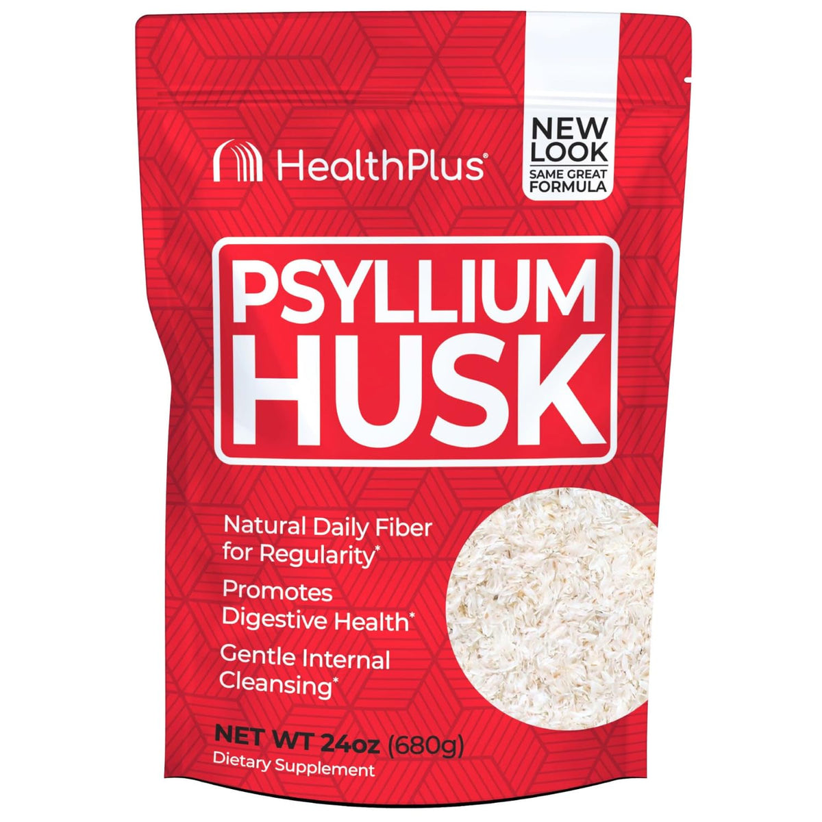 Health Plus envase frontal mostrando 24 oz y marca, beneficio regulación