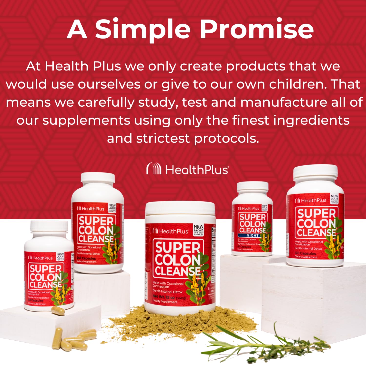 Health Plus suplemento en mesa con frutas y vaso de agua mostrando estilo de vida saludable