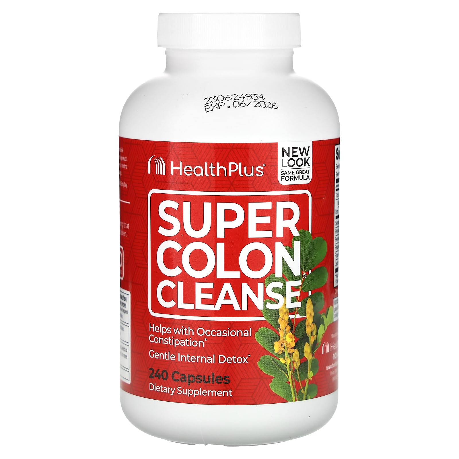 Health Plus frasco frontal de Super Colon Cleanse mostrando etiqueta y cantidad