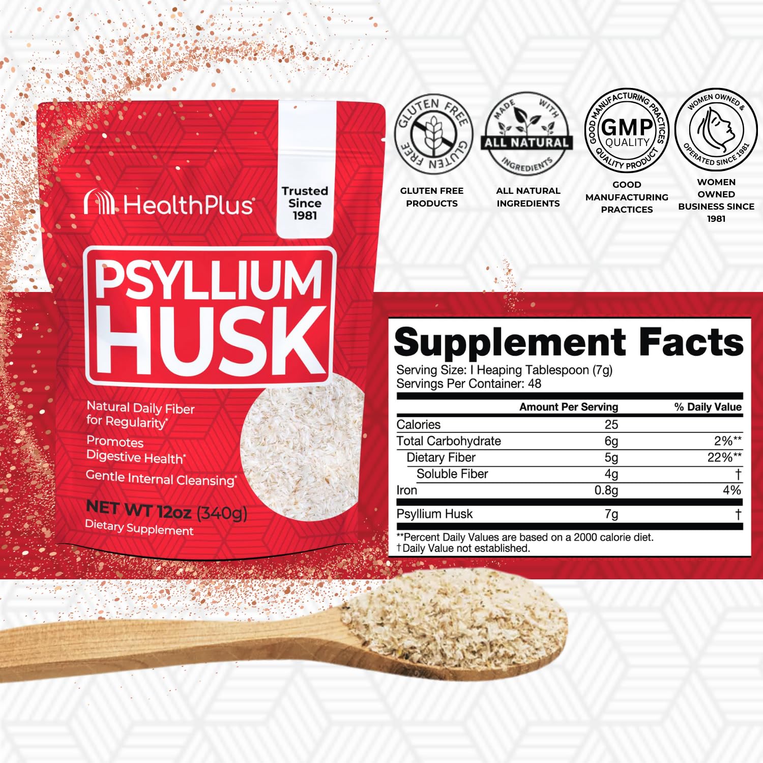 Health Plus primer plano del polvo fino que facilita mezcla rápida