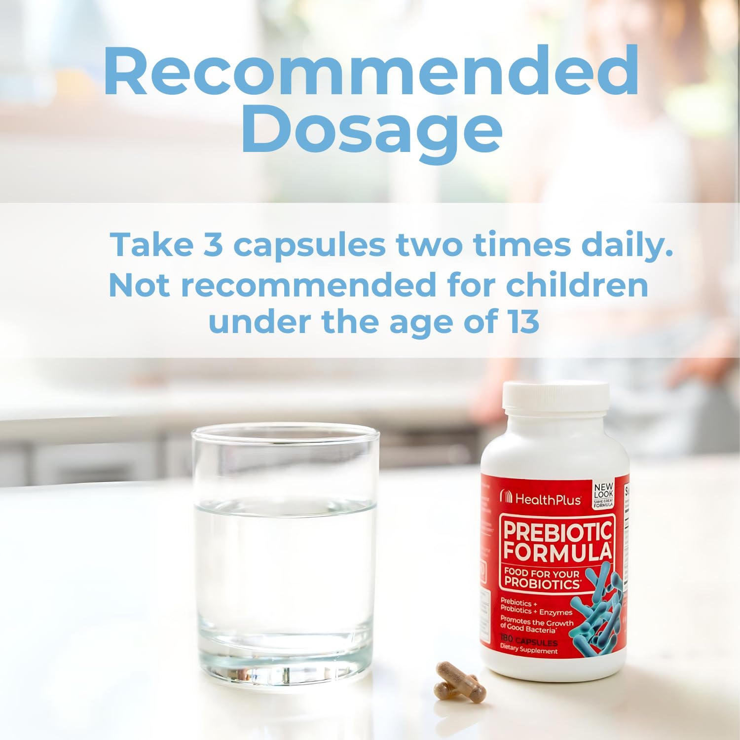 Health Plus suplemento junto a desayuno saludable para apoyo digestivo