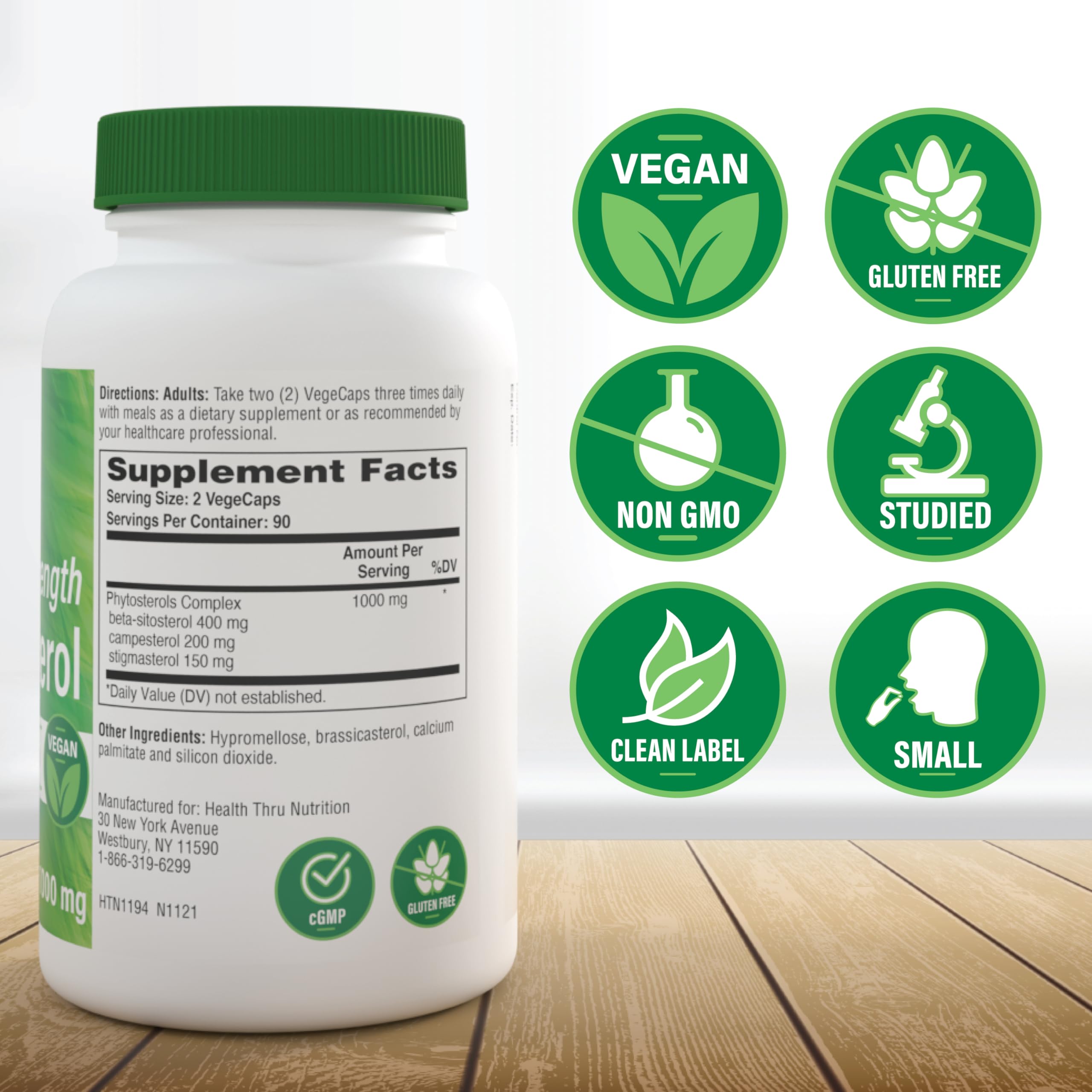 Health Thru Nutrition cápsula en mano para comparar tamaño y dosificación