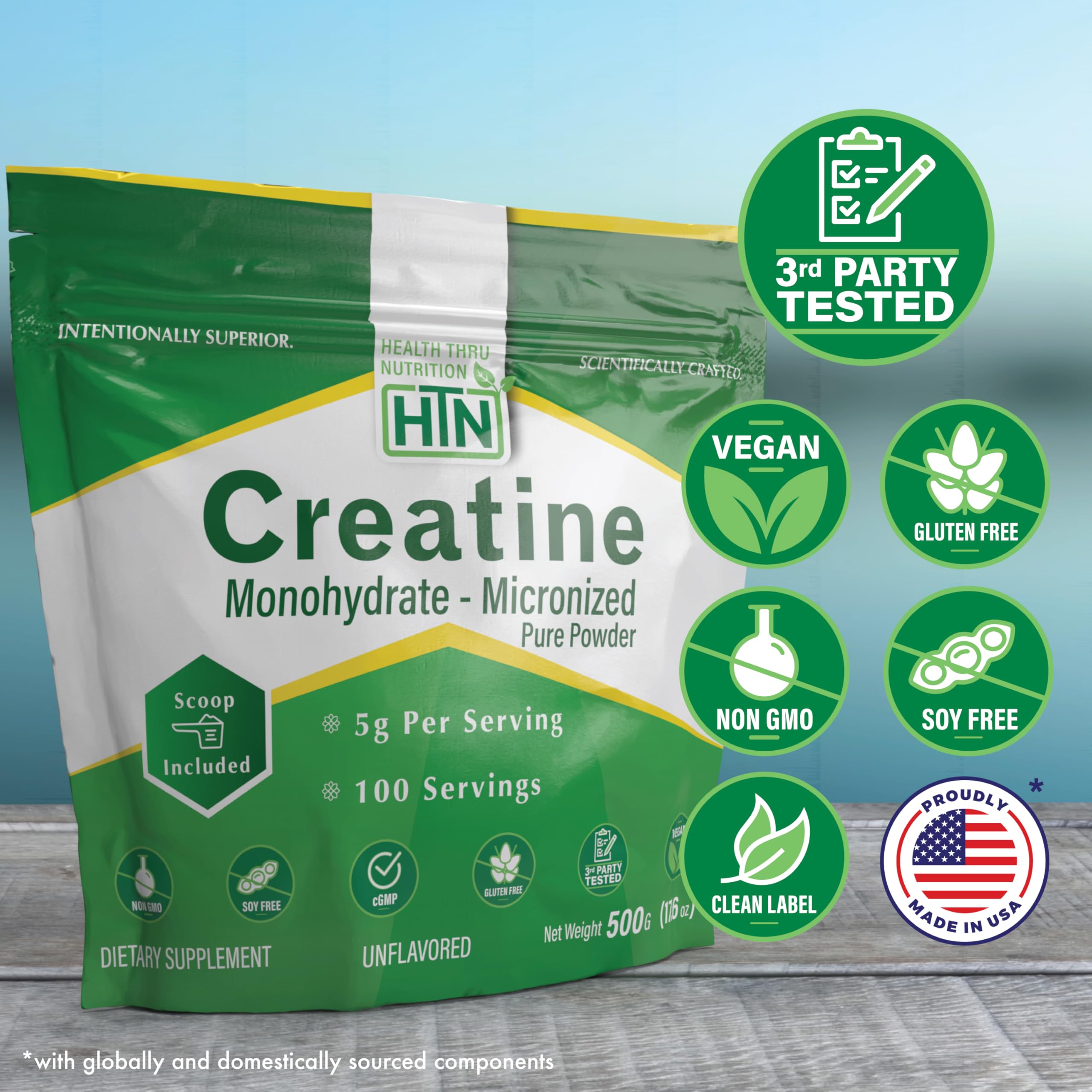Health Thru Nutrition bote abierto con polvo micronizado listo para mezclar