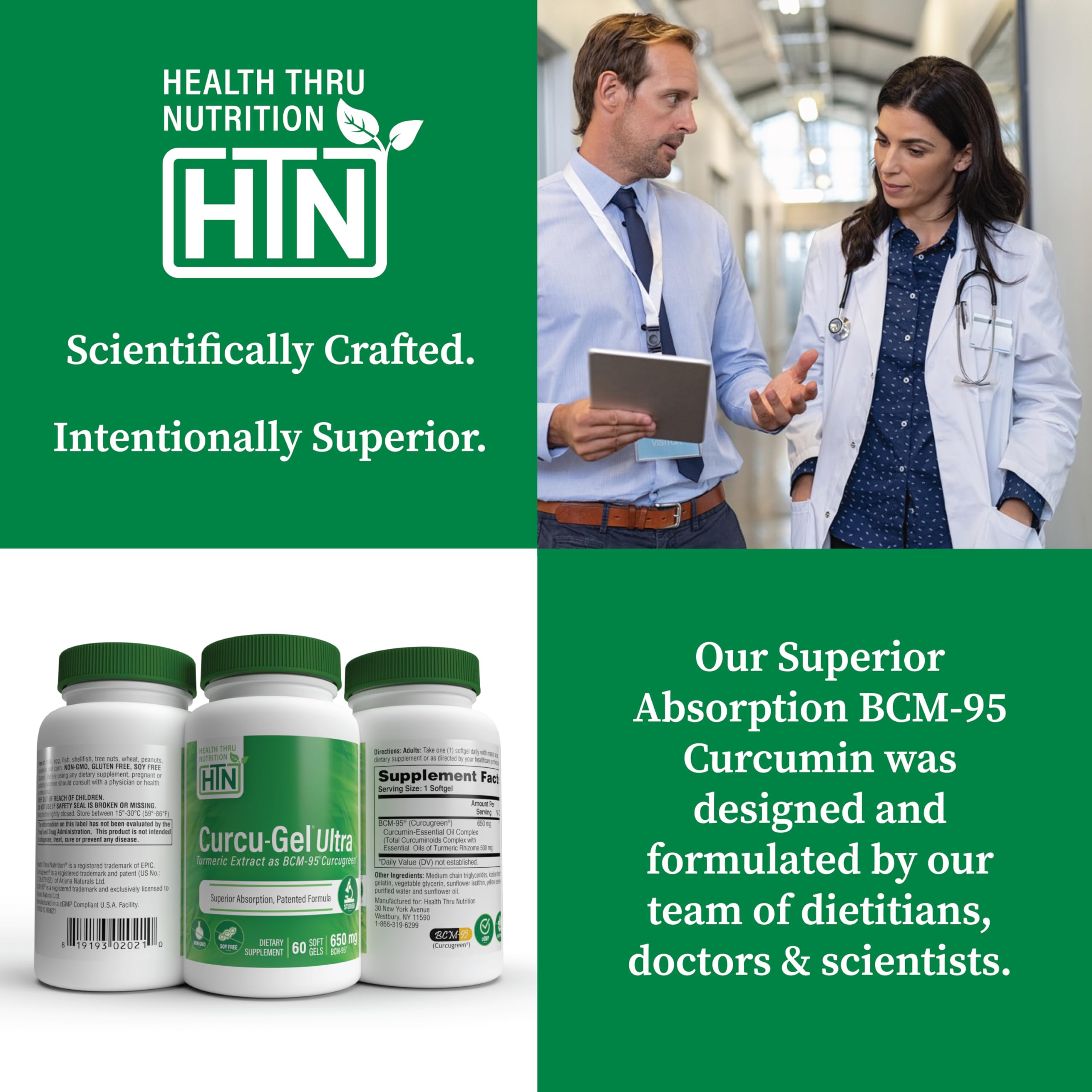 Health Thru Nutrition Curcu-Gel junto a una moneda para comparar tamaño y portaribilidad
