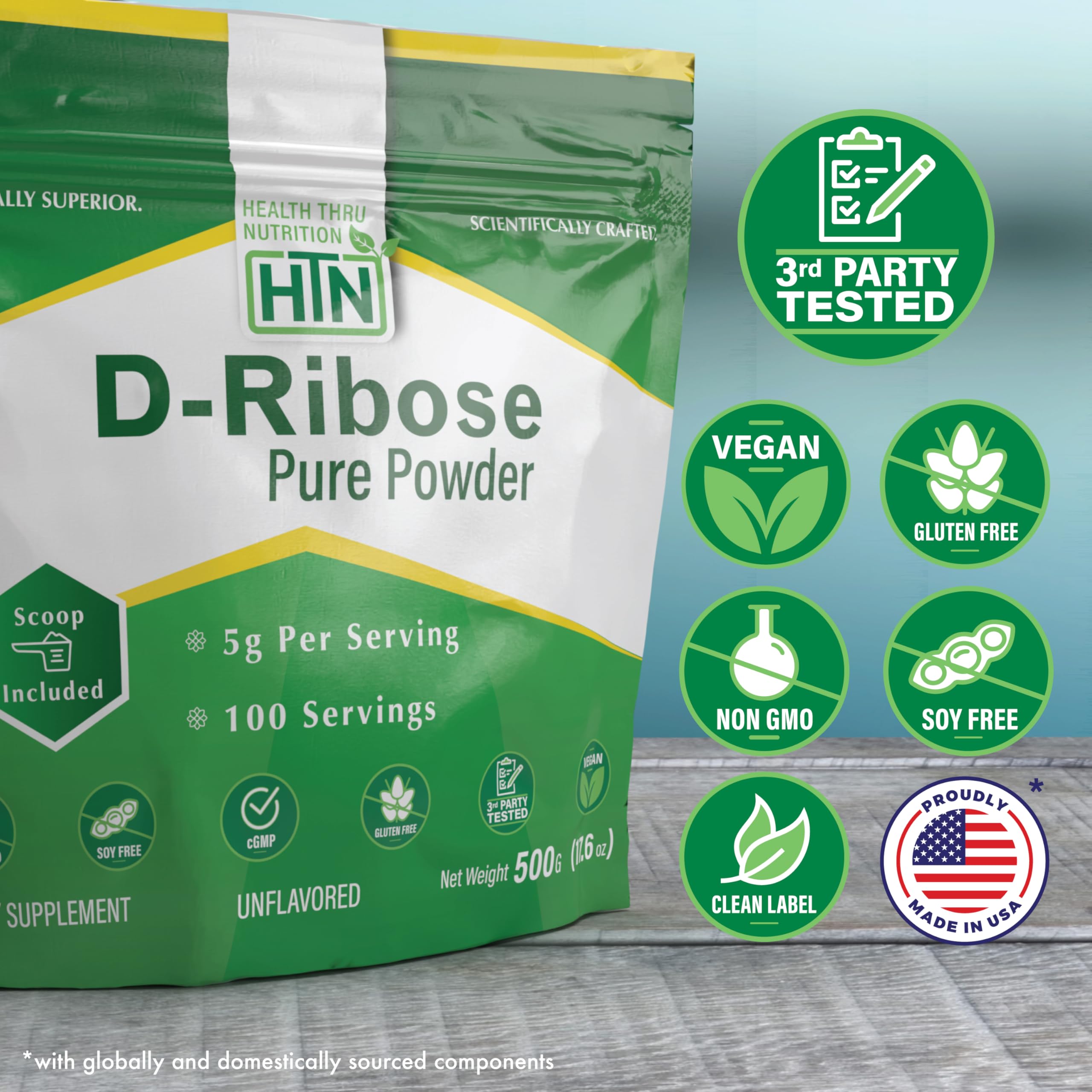Health Thru Nutrition polvo fino de D-Ribosa textura pura y aspecto limpio