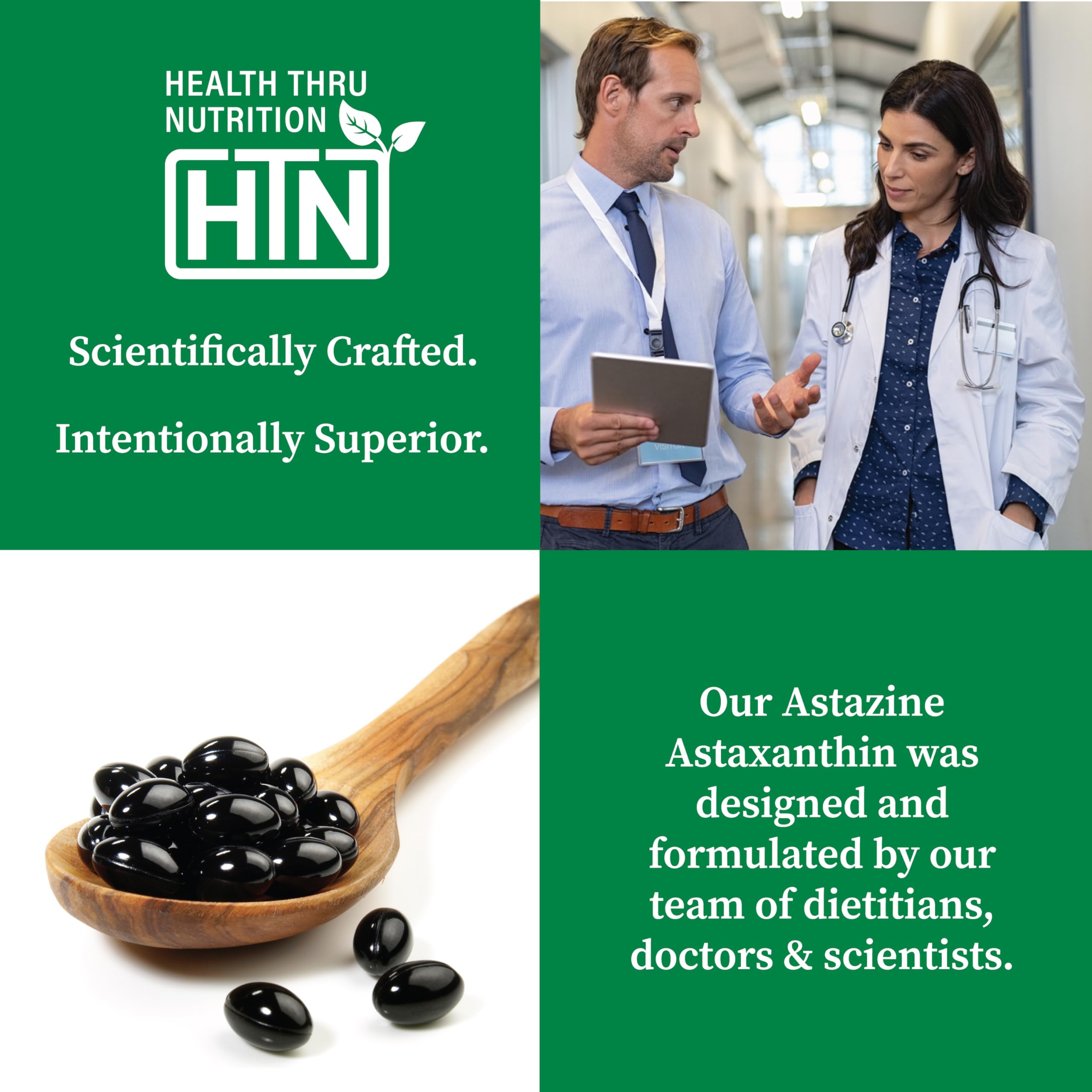 Health Thru Nutrition envase abierto con softgels preparado para uso diario